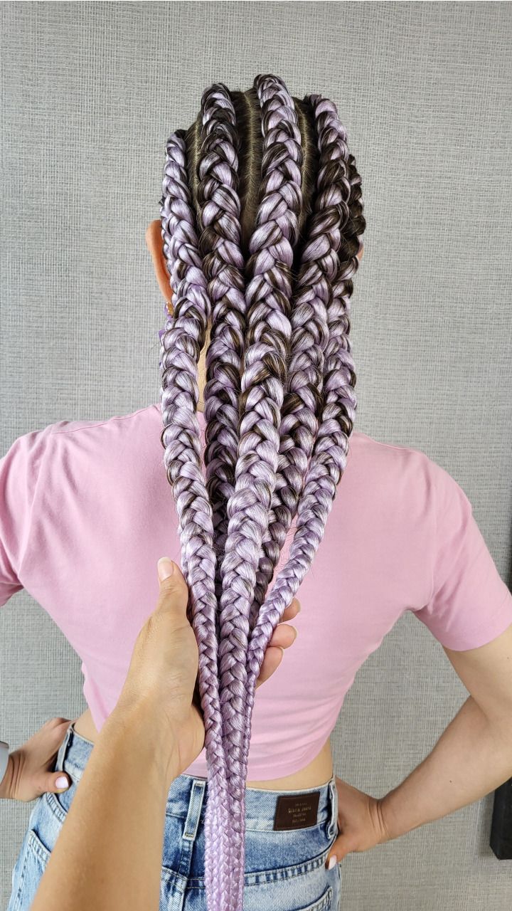 Six Feed-in Braids with Light Purple Braiding Hair — in use