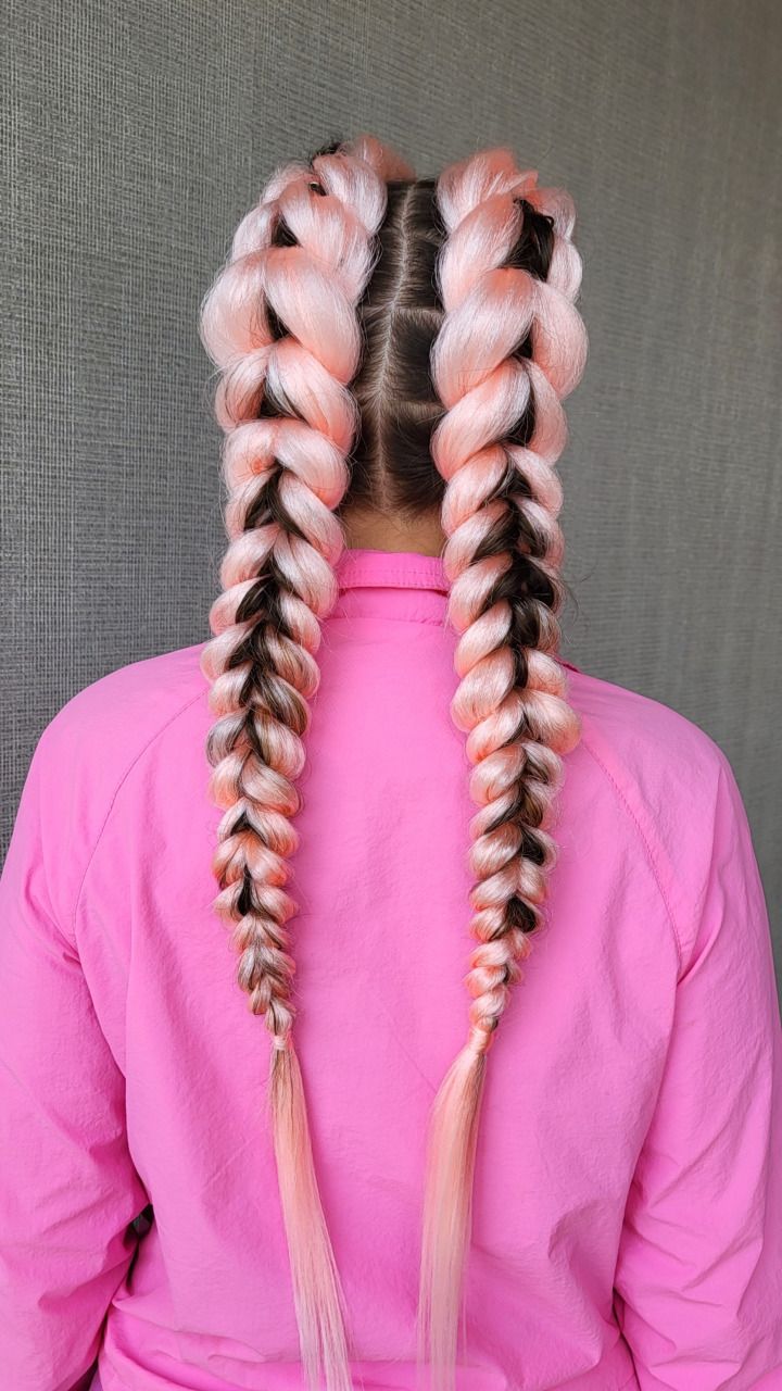 Dragon Braids with Light Pink Braiding Hair — close-up