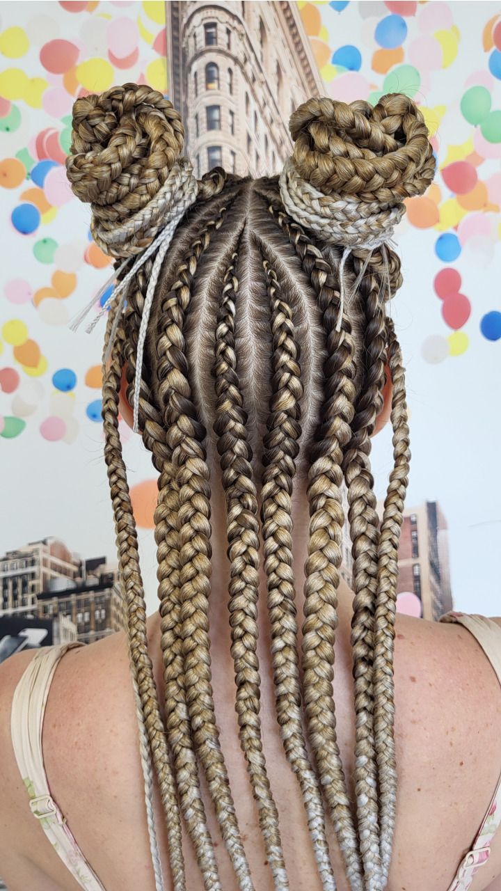 Creative Cornrow Designs with Ombre Blonde Braiding Hair — close-up