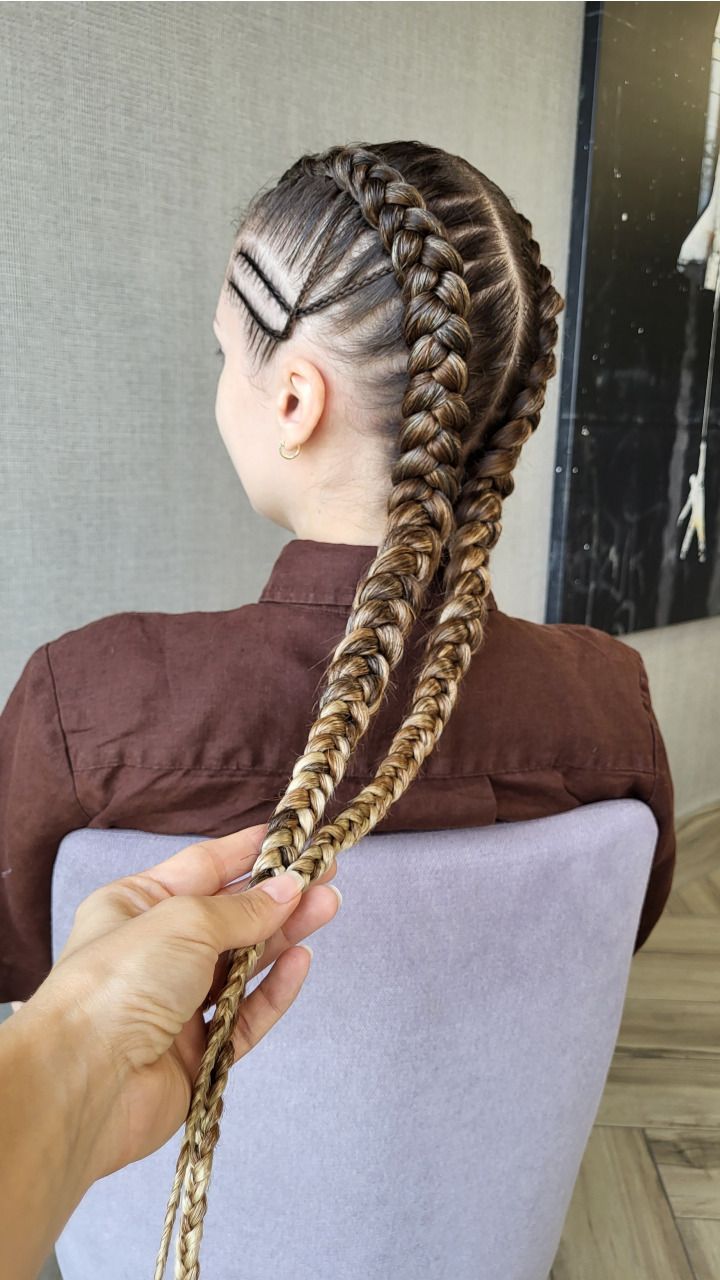 Double Dutch Braids with Ombre Brown Braiding Hair — in use