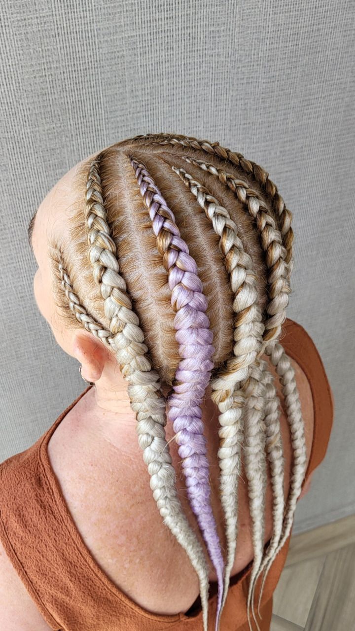 Perfect Feed-in Braids with Platinum Blonde Braiding Hair — close-up