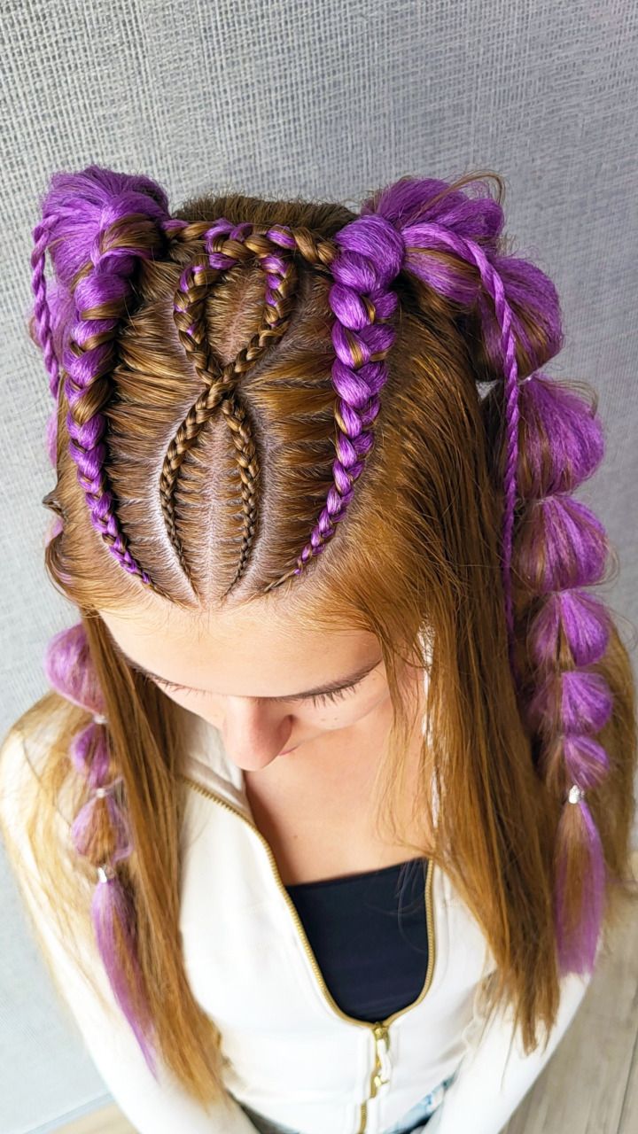 Tribal Braids and Purple Bubble Braids