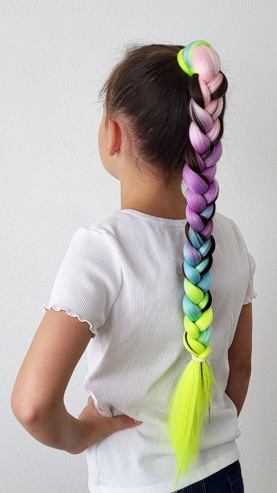 High Braided Ponytail with Synthetic Hair for Kids