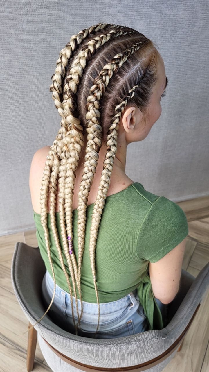 Six Feed-in Braids with Honey Blonde Braiding Hair
