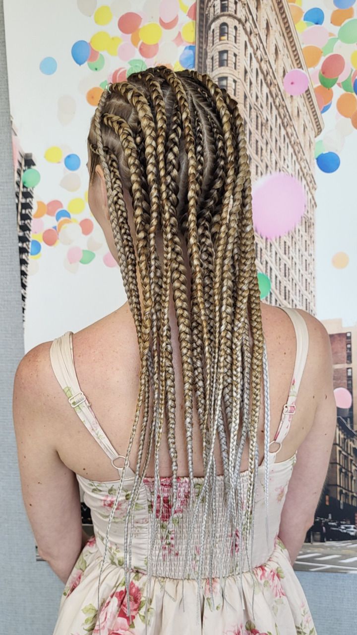 Popular Tribal Braids with Ombre Blonde Braiding Hair — detail