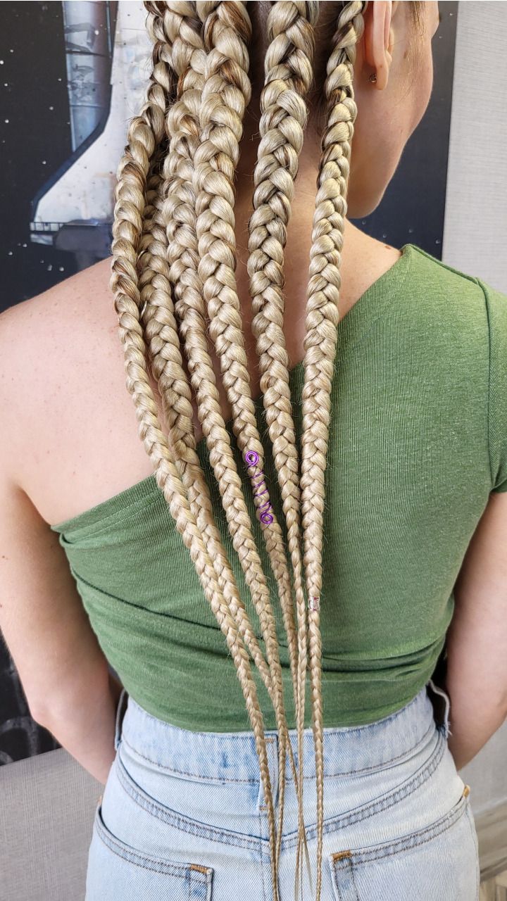 Six Feed-in Braids with Honey Blonde Braiding Hair — in use