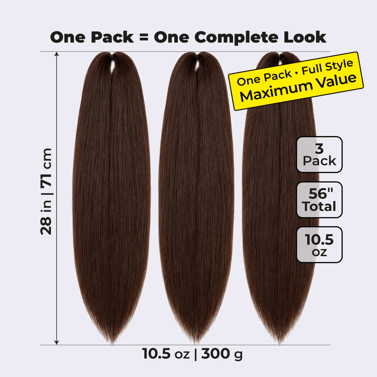 Brown Pre-Stretched Braiding Hair, 28 in (10.5 oz) — styled look