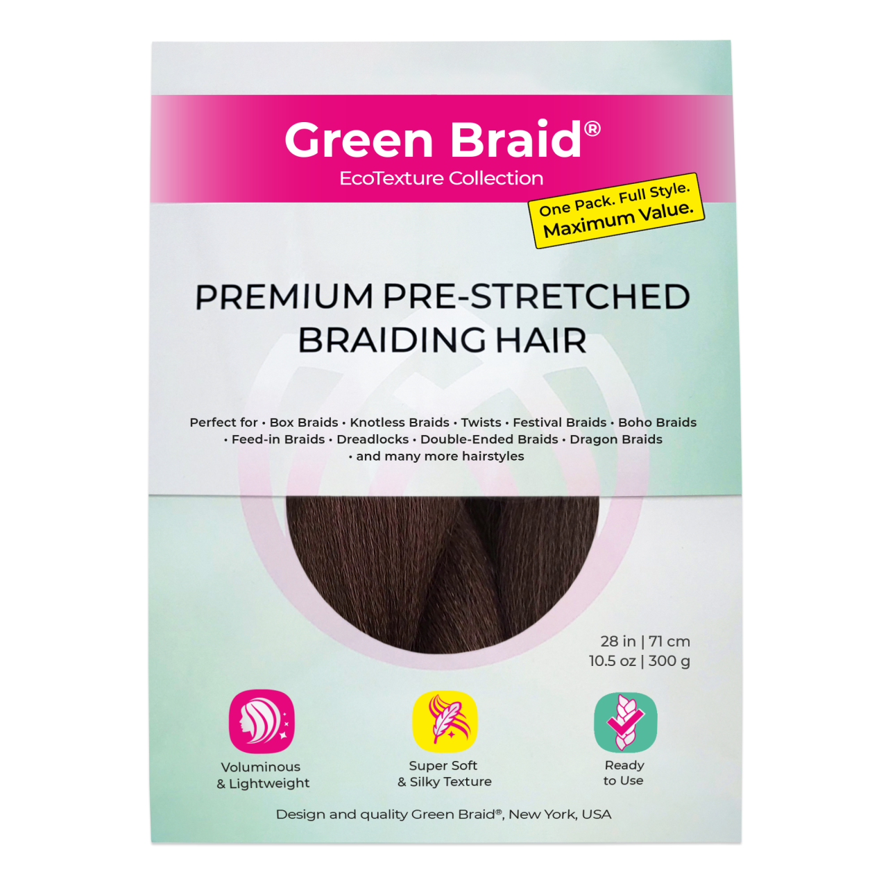 Brown Pre-Stretched Braiding Hair, 28 in (10.5 oz)