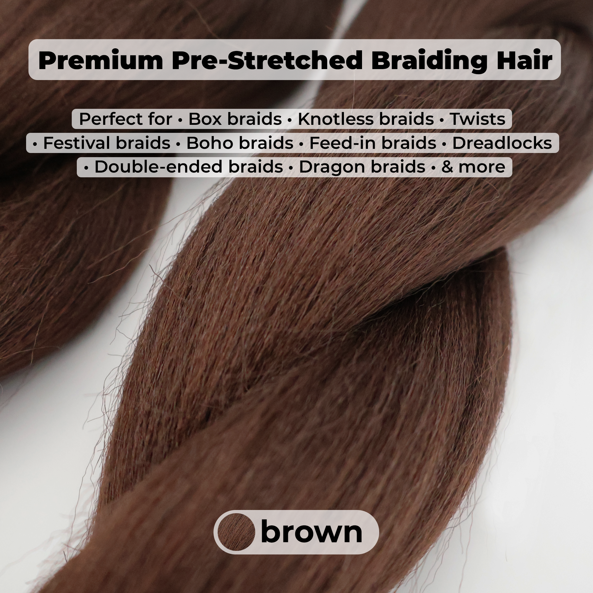 Brown Pre-Stretched Braiding Hair, 28 in (10.5 oz) — alternate view