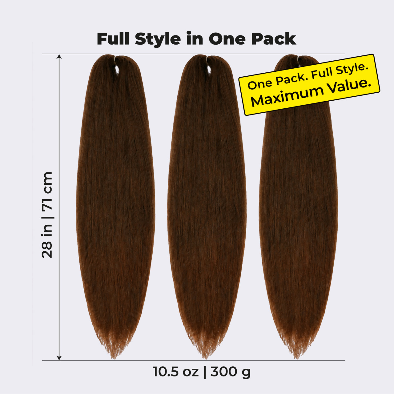 Premium Brown Pre-Stretched Braiding Hair, 28 in (10.5 oz) — in use