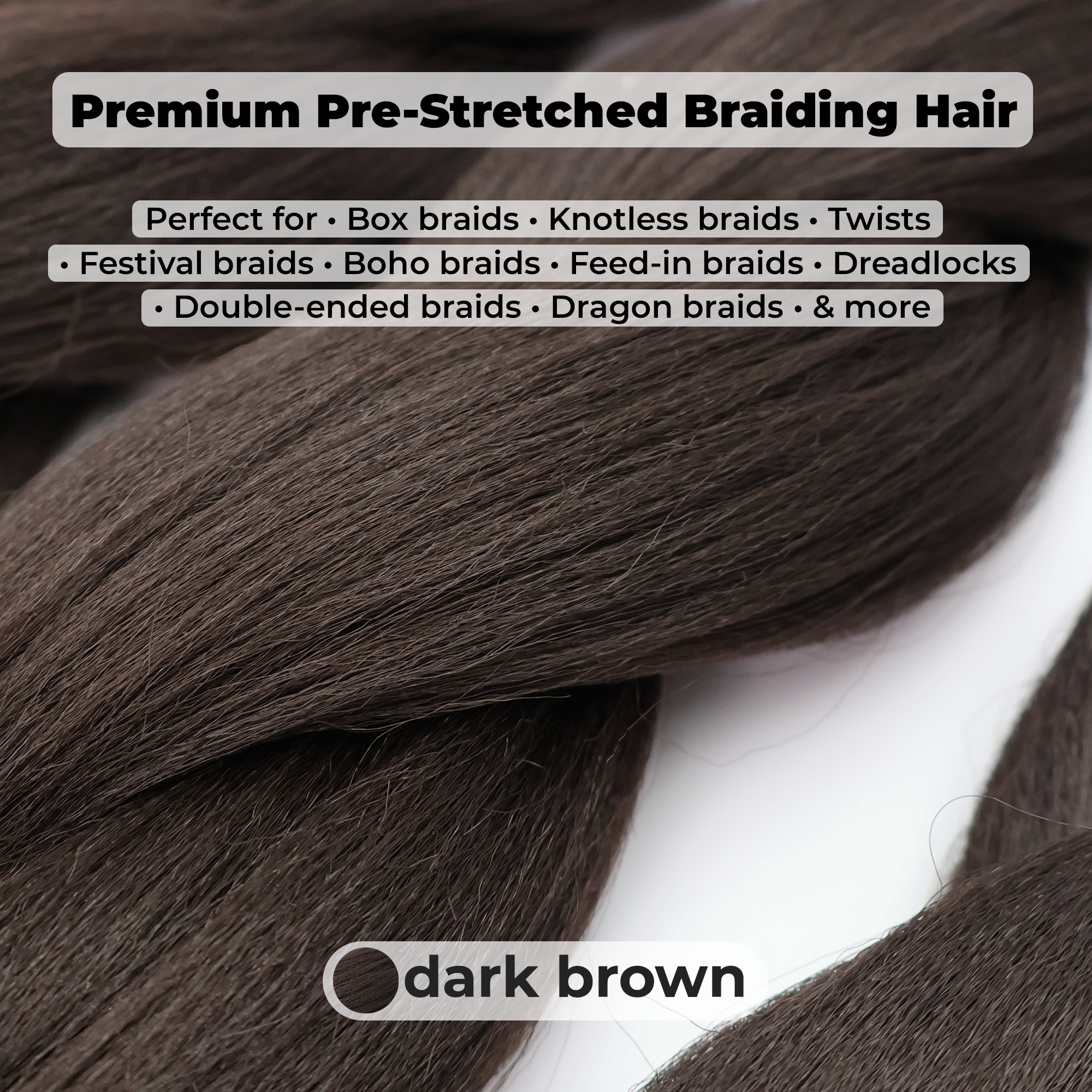 Dark Brown Pre-Stretched Braiding Hair, 28 in (10.5 oz) — alternate view
