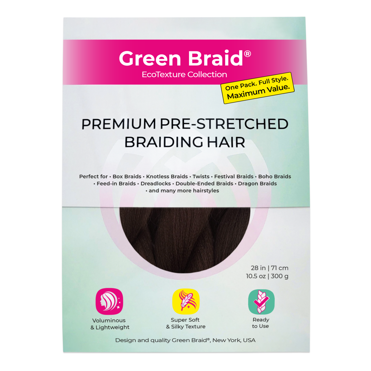 Dark Brown Pre-Stretched Braiding Hair, 28 in (10.5 oz)