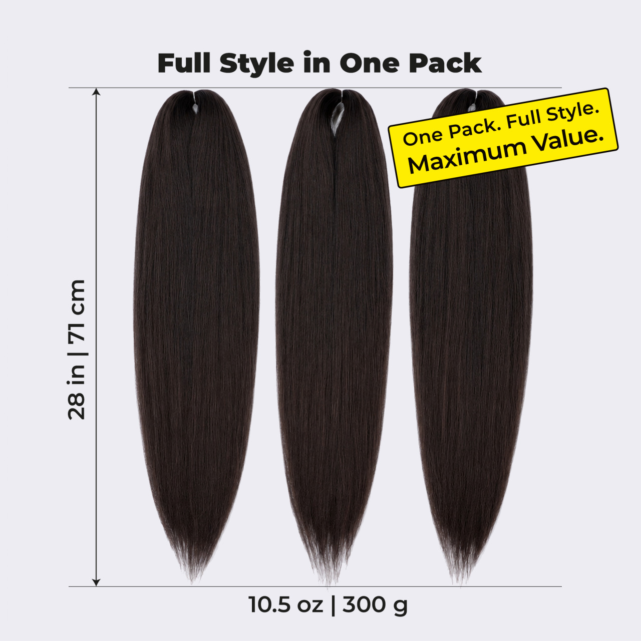 Premium Dark Brown Pre-Stretched Braiding Hair, 28 in (10.5 oz) — in use