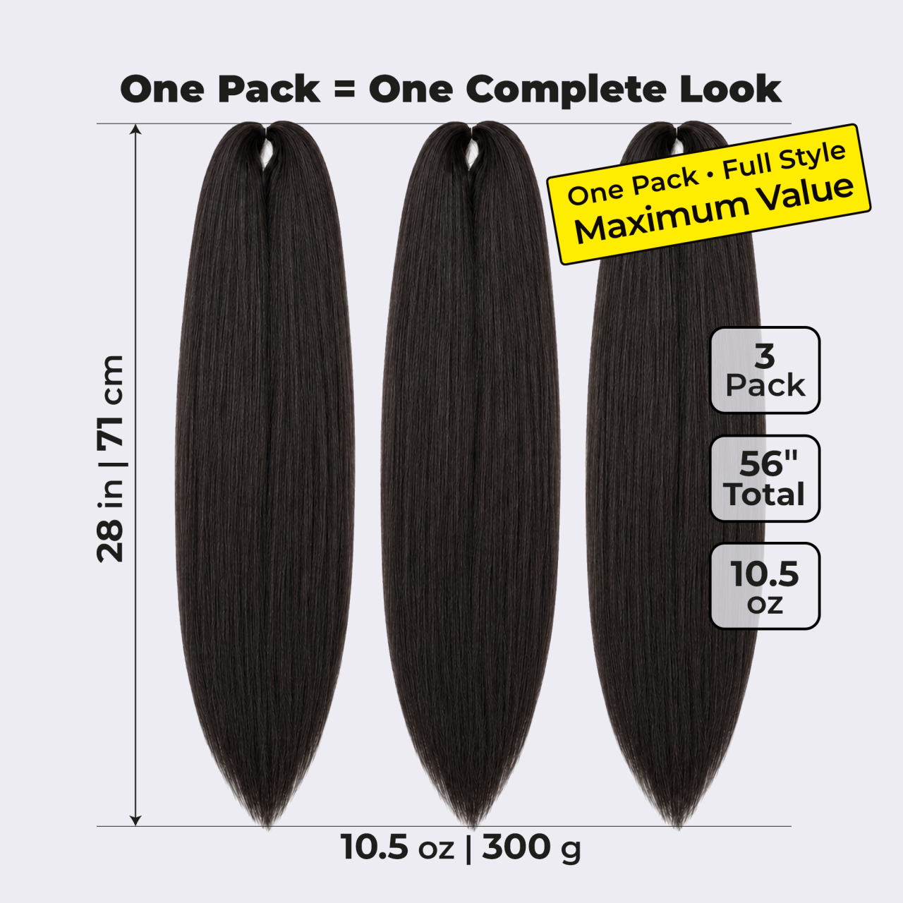 Dark Brown Pre-Stretched Braiding Hair, 28 in (10.5 oz) — styled look