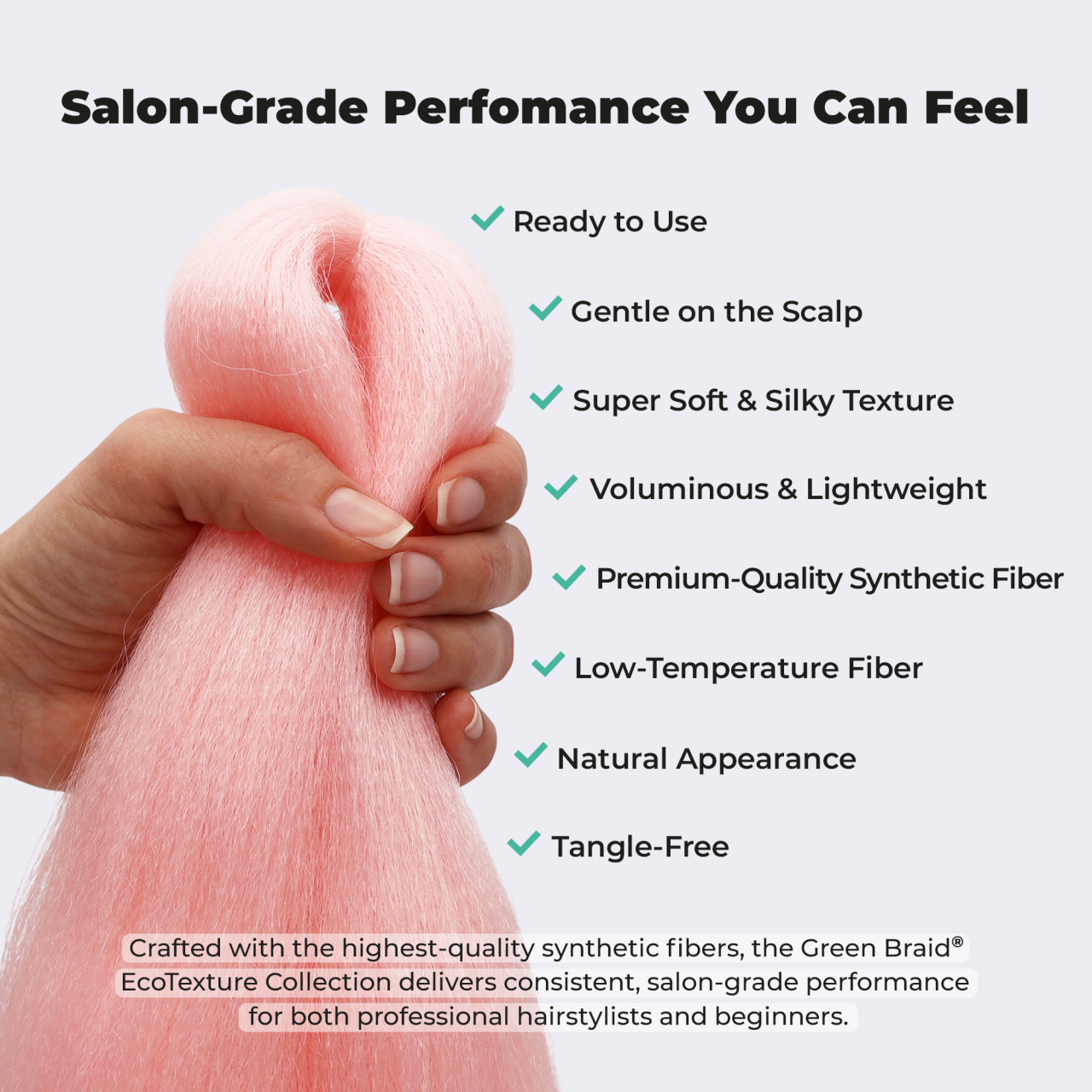 Premium Light Pink Pre-Stretched Braiding Hair, 28 in (10.5 oz) — styled look