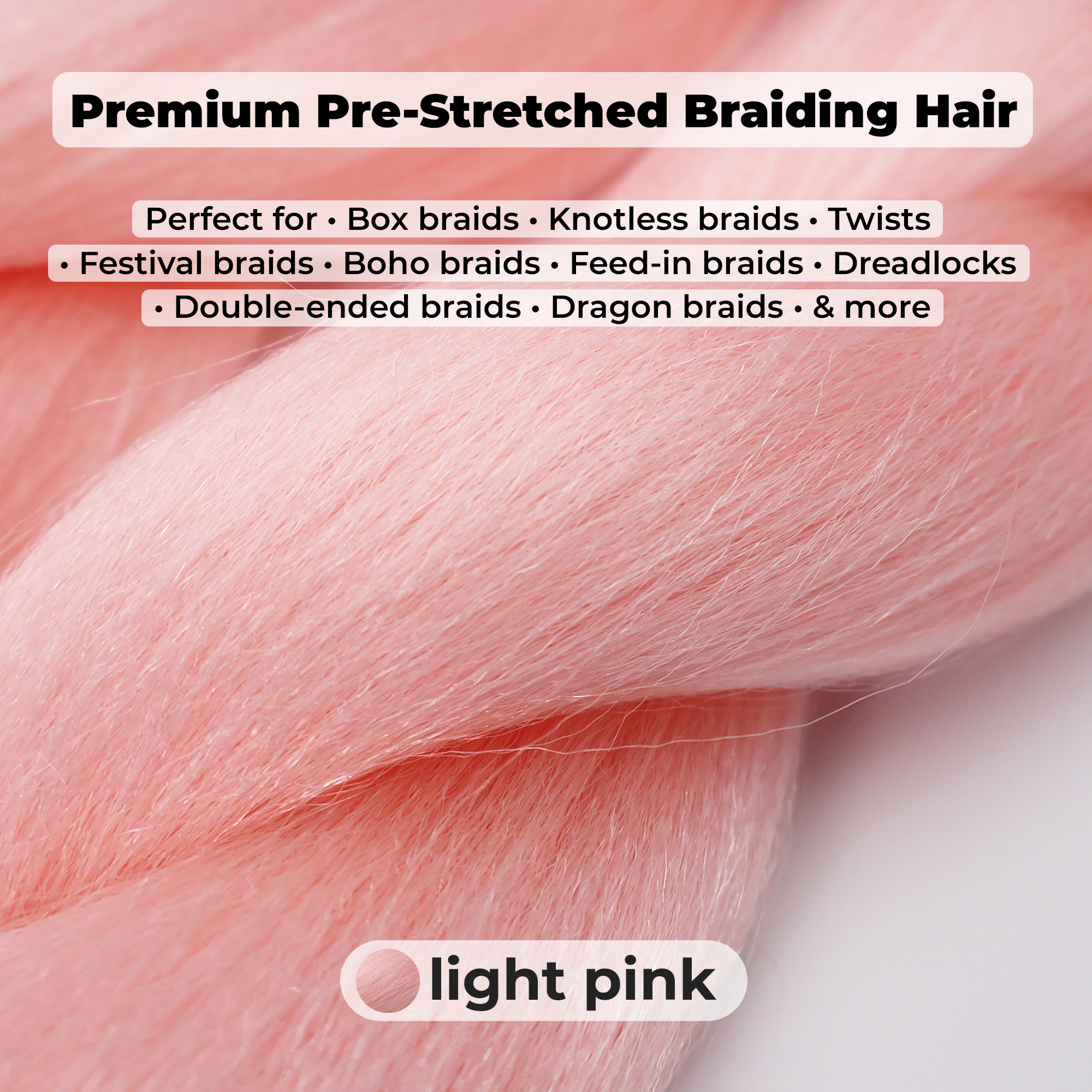 Light Pink Pre-Stretched Braiding Hair, 28 in (10.5 oz) — alternate view