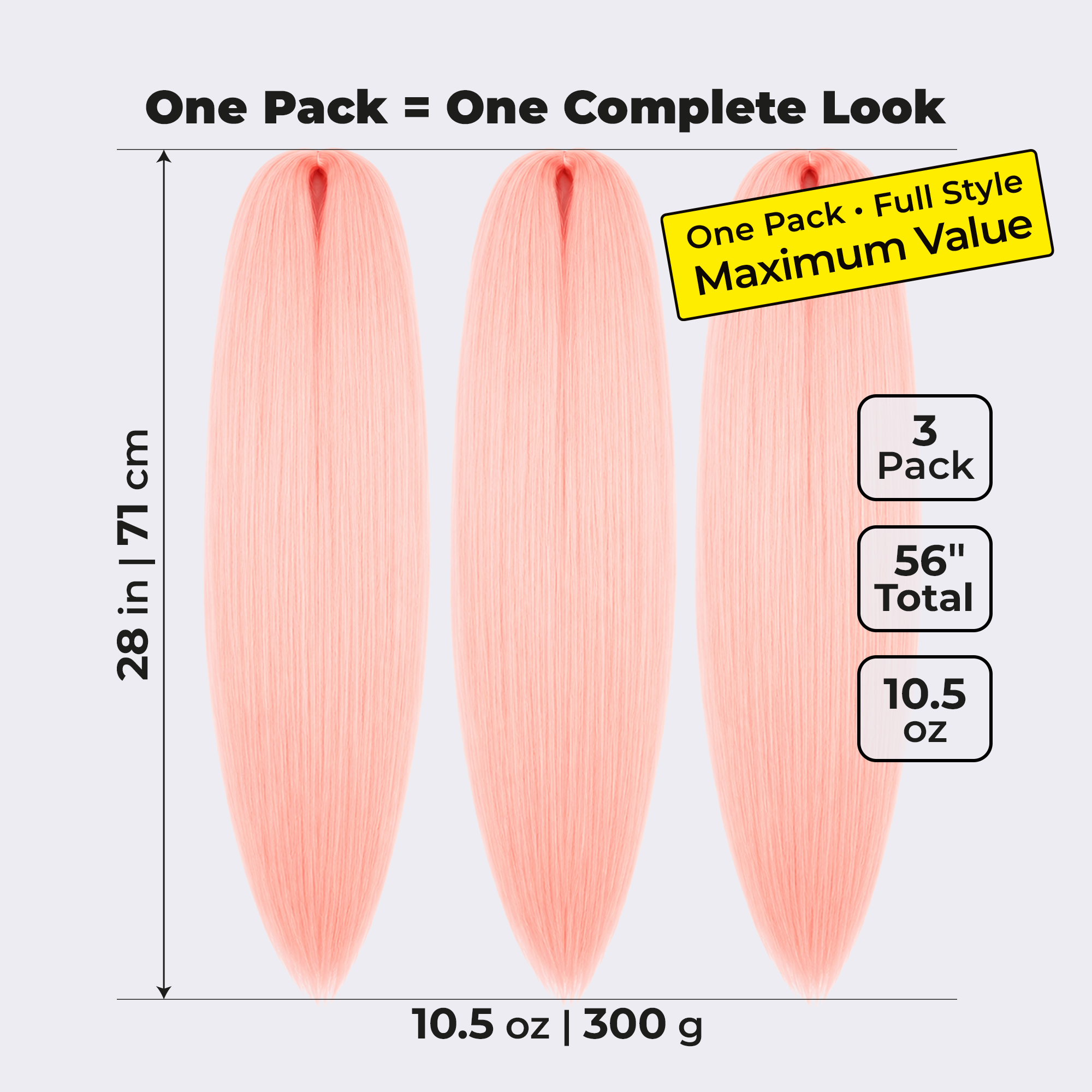 Light Pink Pre-Stretched Braiding Hair, 28 in (10.5 oz) — styled look