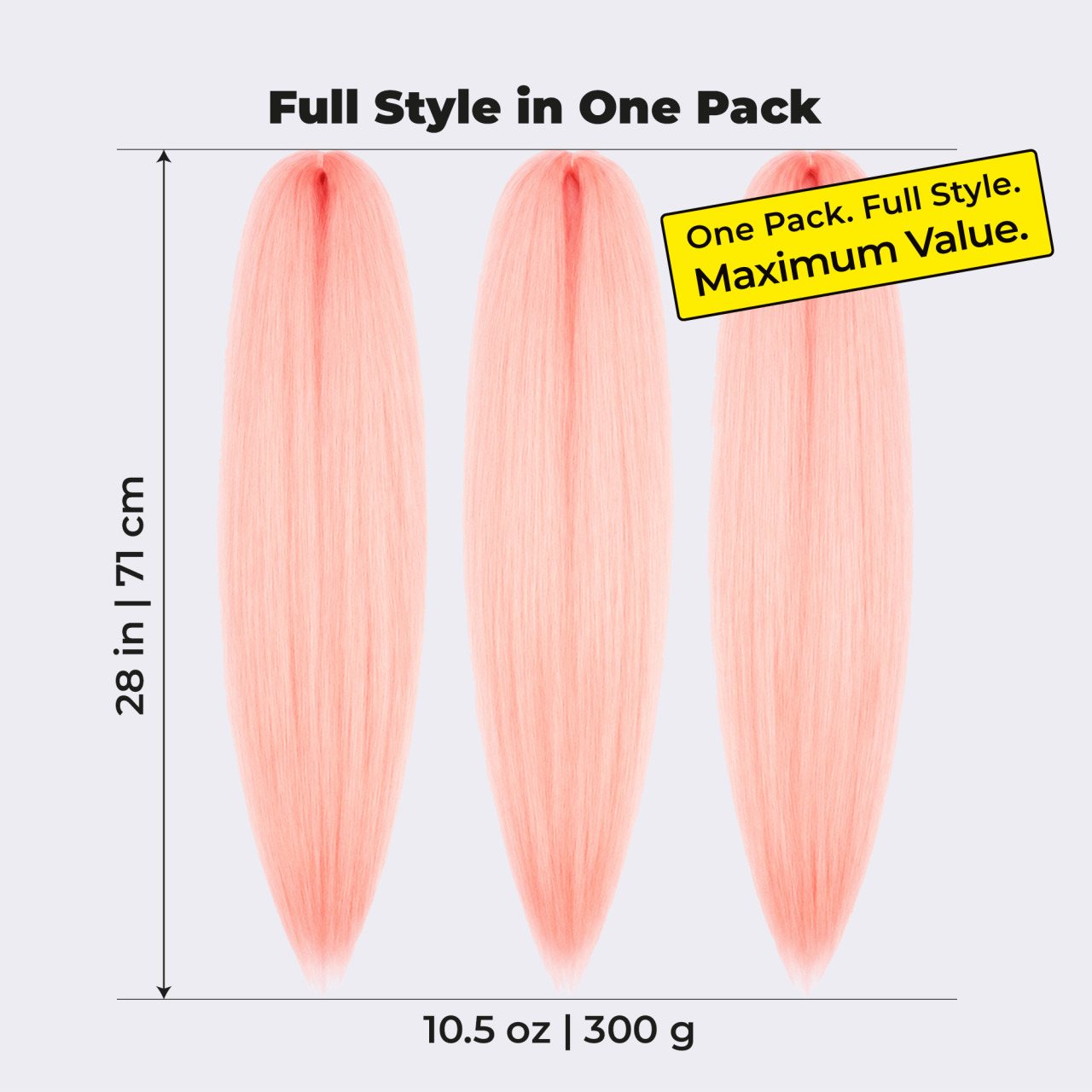 Premium Light Pink Pre-Stretched Braiding Hair, 28 in (10.5 oz) — close-up