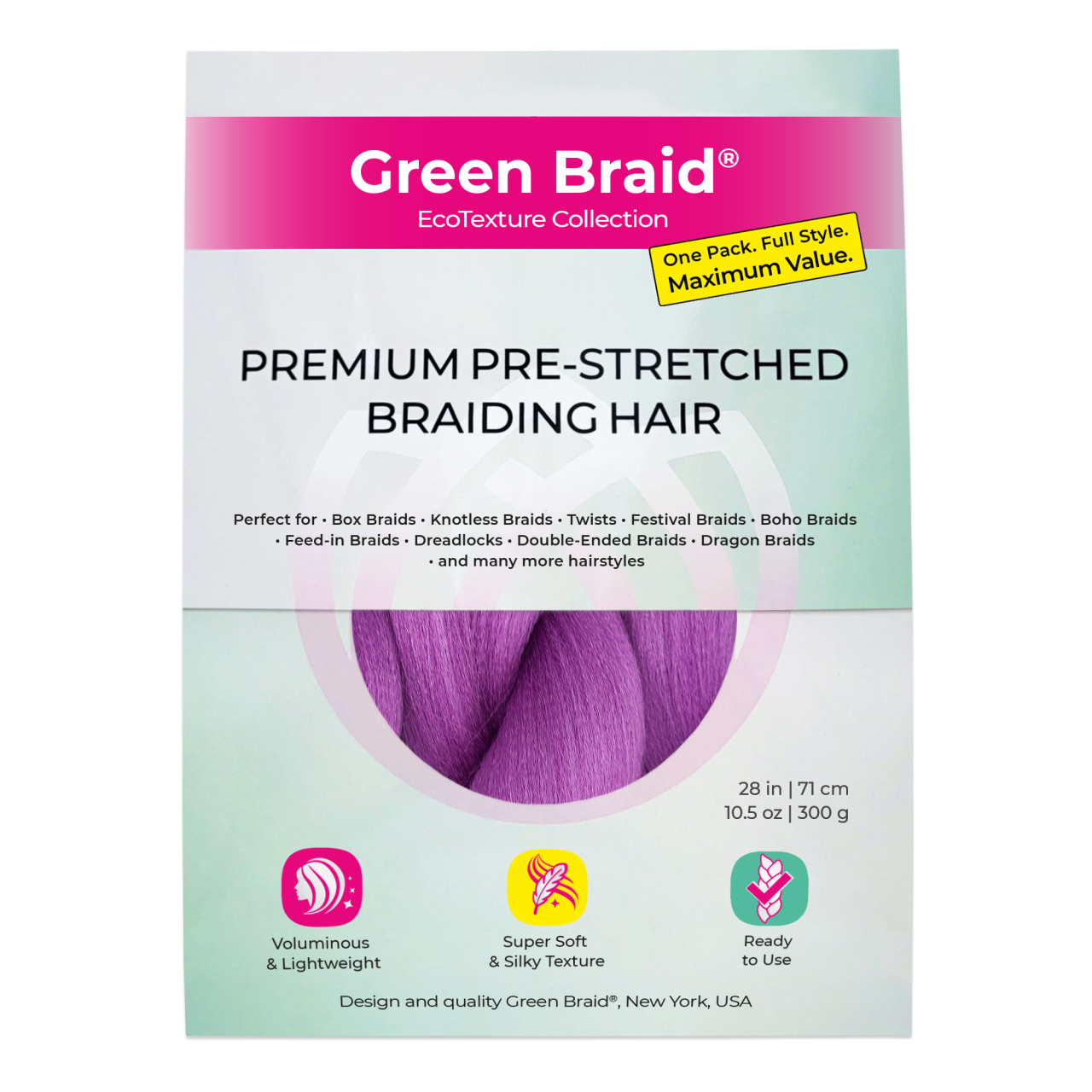 Purple Pre-Stretched Braiding Hair, 28 in (10.5 oz)