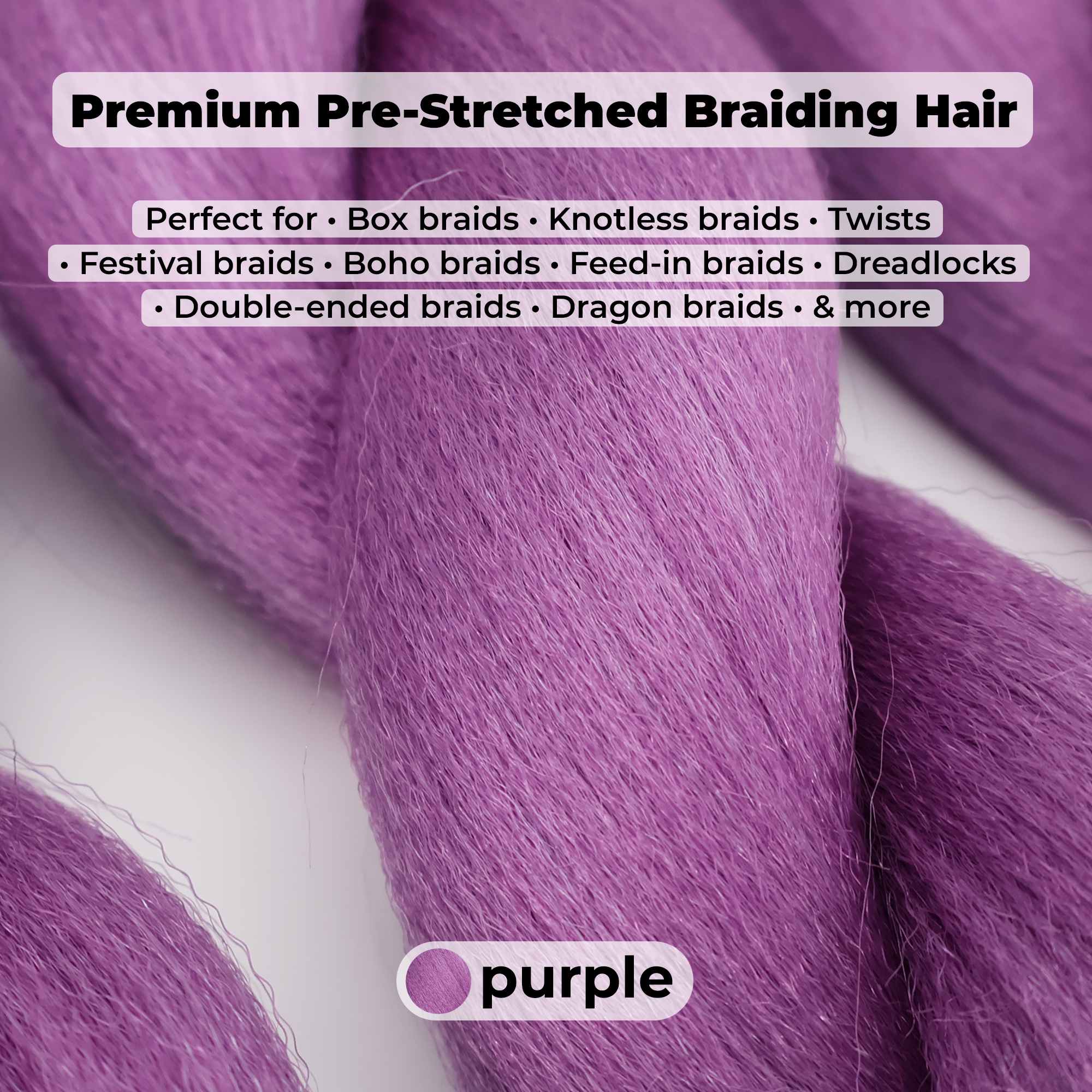 Purple Pre-Stretched Braiding Hair, 28 in (10.5 oz) — alternate view