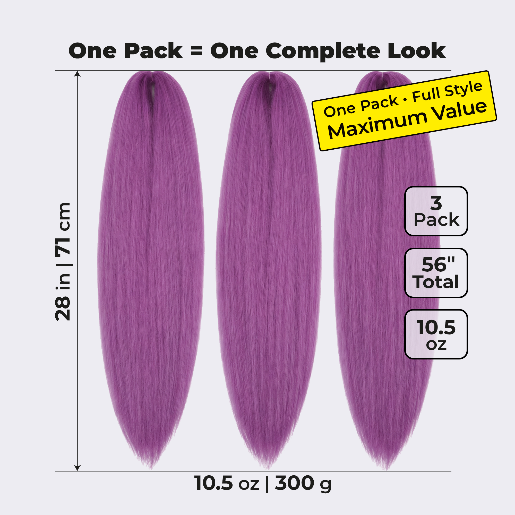 Purple Pre-Stretched Braiding Hair, 28 in (10.5 oz) — styled look
