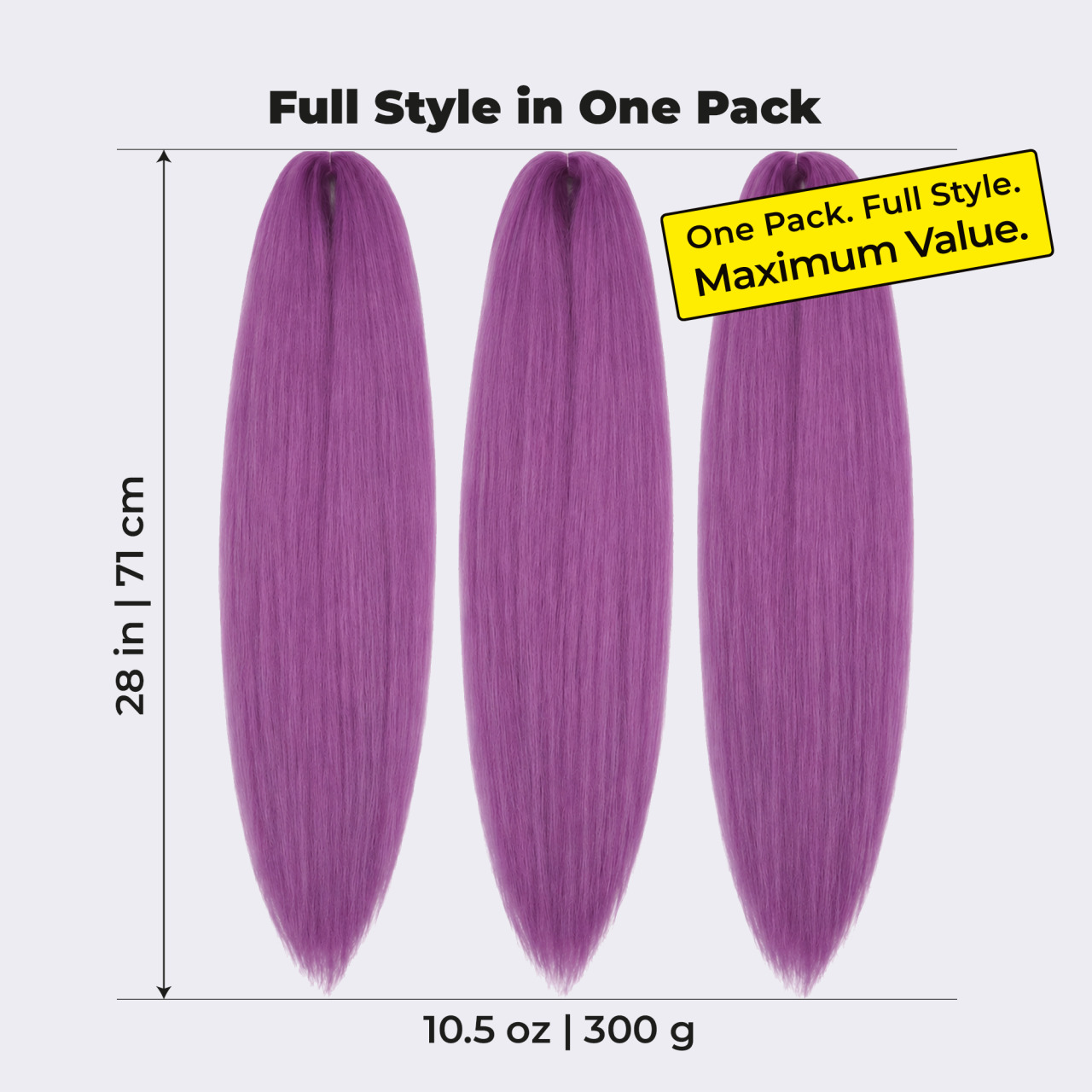 Premium Purple Pre-Stretched Braiding Hair, 28 in (10.5 oz) — in use