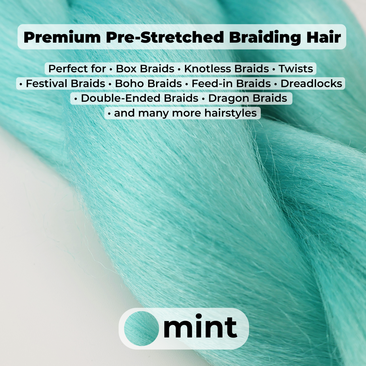 Premium Mint Pre-Stretched Braiding Hair, 28 in (10.5 oz) — in use