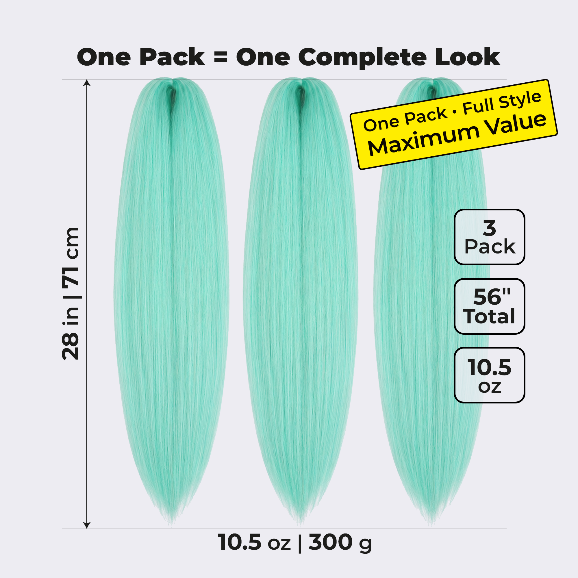 Mint Pre-Stretched Braiding Hair, 28 in (10.5 oz) — styled look