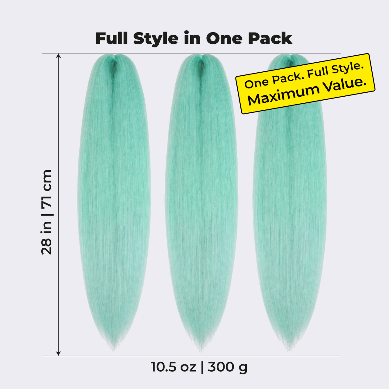 Premium Mint Pre-Stretched Braiding Hair, 28 in (10.5 oz) — close-up