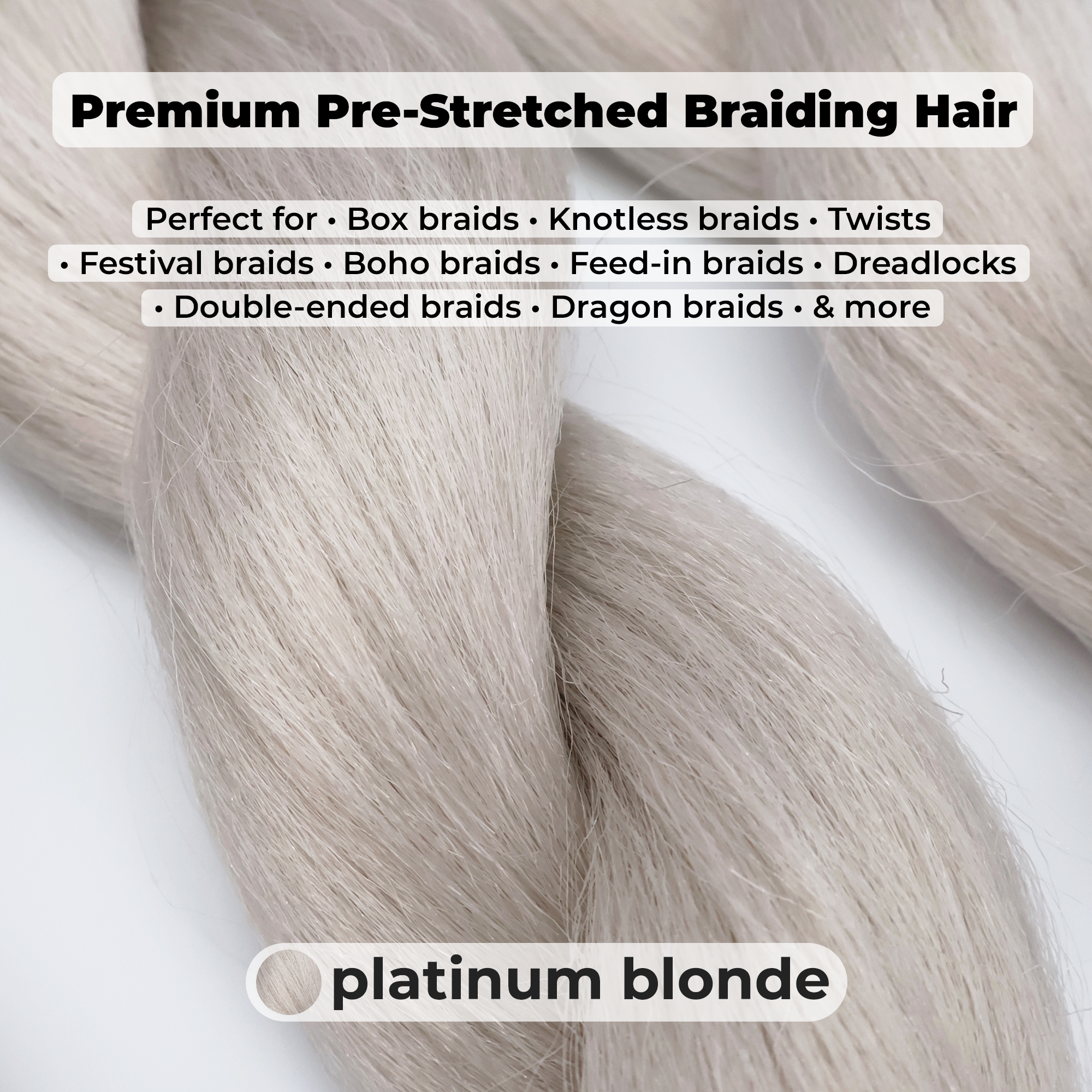 Platinum Blonde Pre-Stretched Braiding Hair, 28 in (10.5 oz) — alternate view