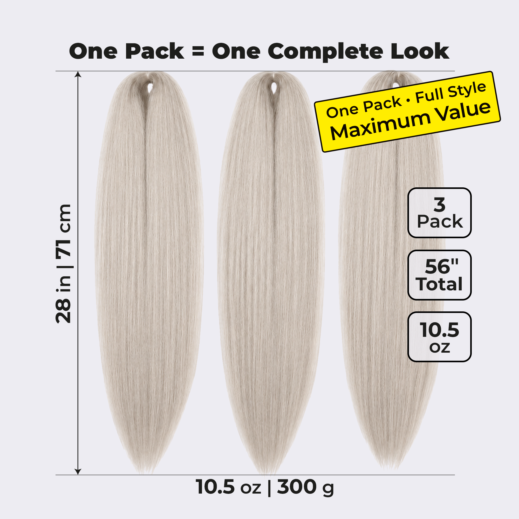 Platinum Blonde Pre-Stretched Braiding Hair, 28 in (10.5 oz) — styled look