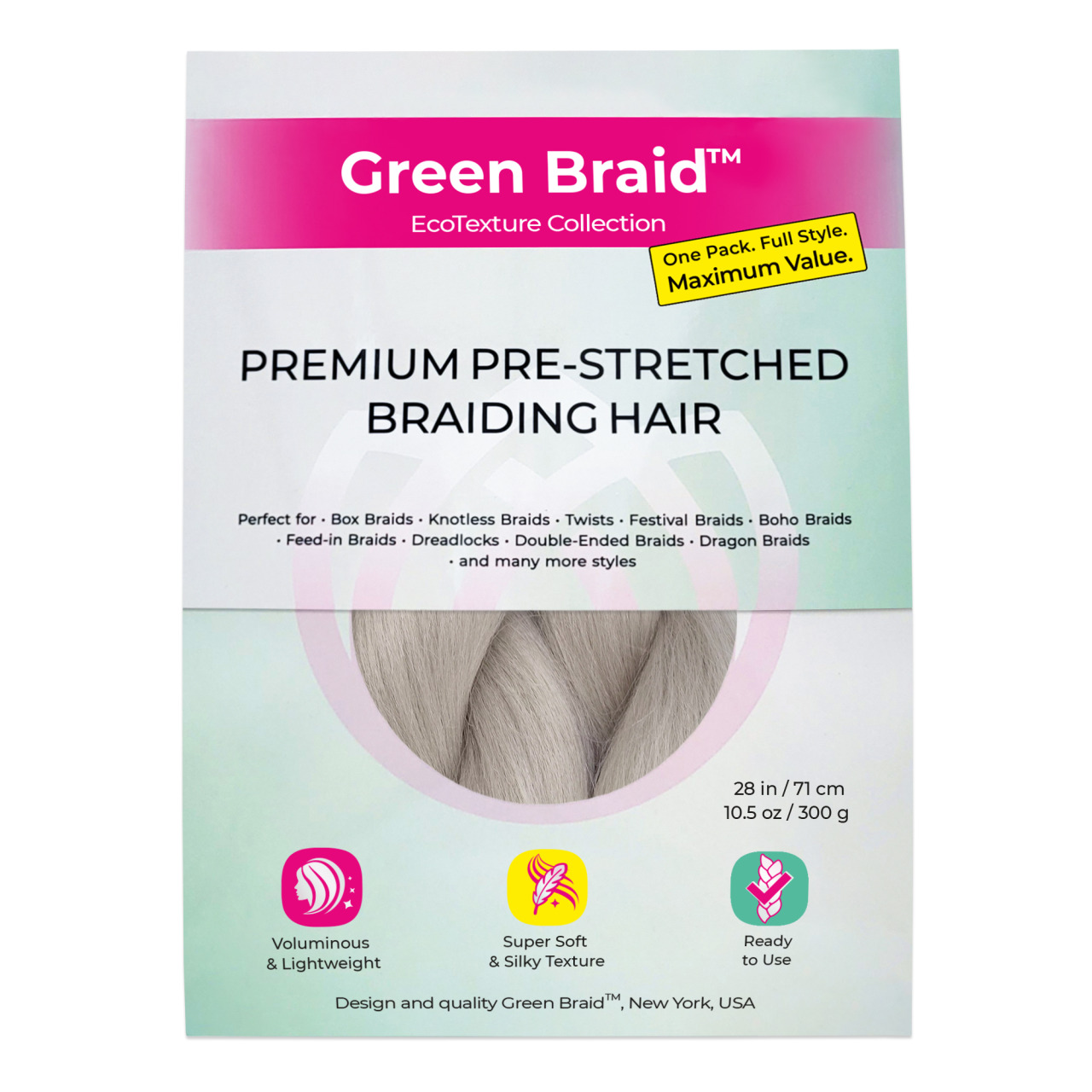Premium Pre-Stretched Braiding Hair, Platinum Blonde, 28 in, 10.5 oz
