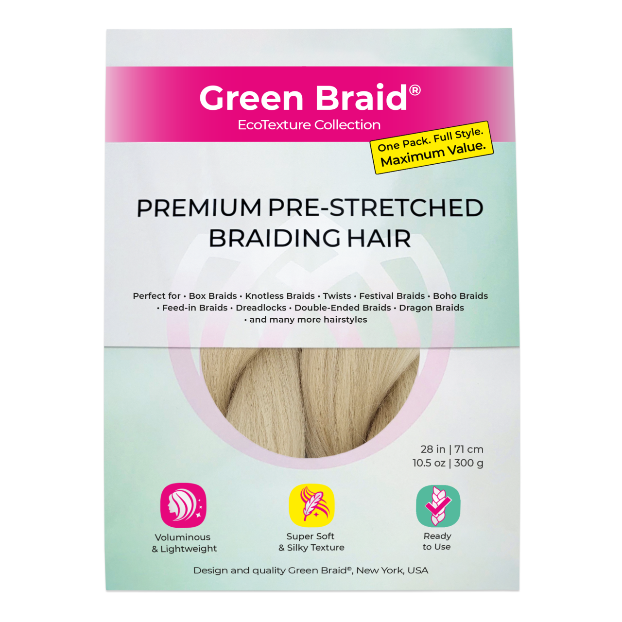 Honey Blonde Pre-Stretched Braiding Hair, 28 in (10.5 oz)