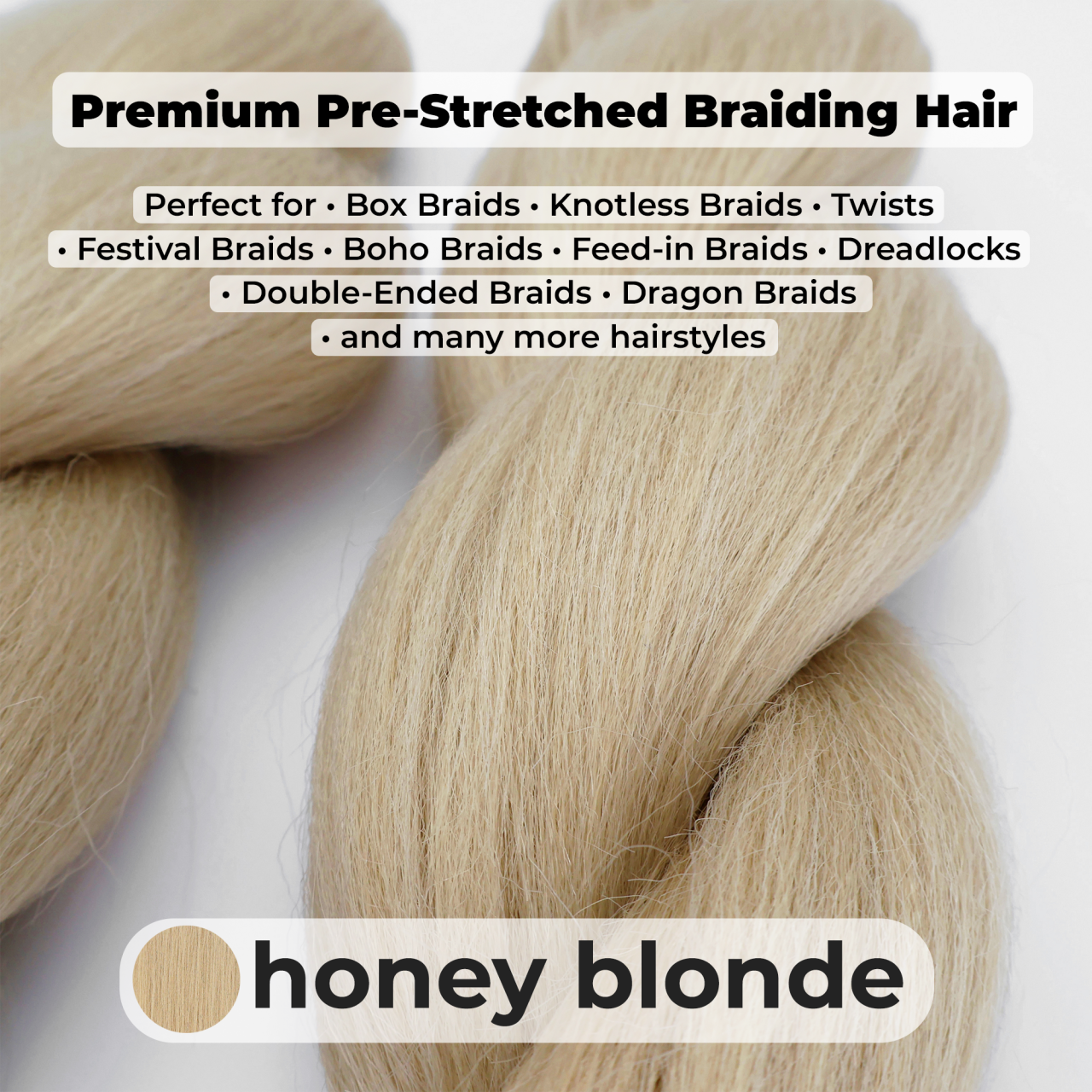 Premium Honey Blonde Pre-Stretched Braiding Hair, 28 in (10.5 oz) — styled look