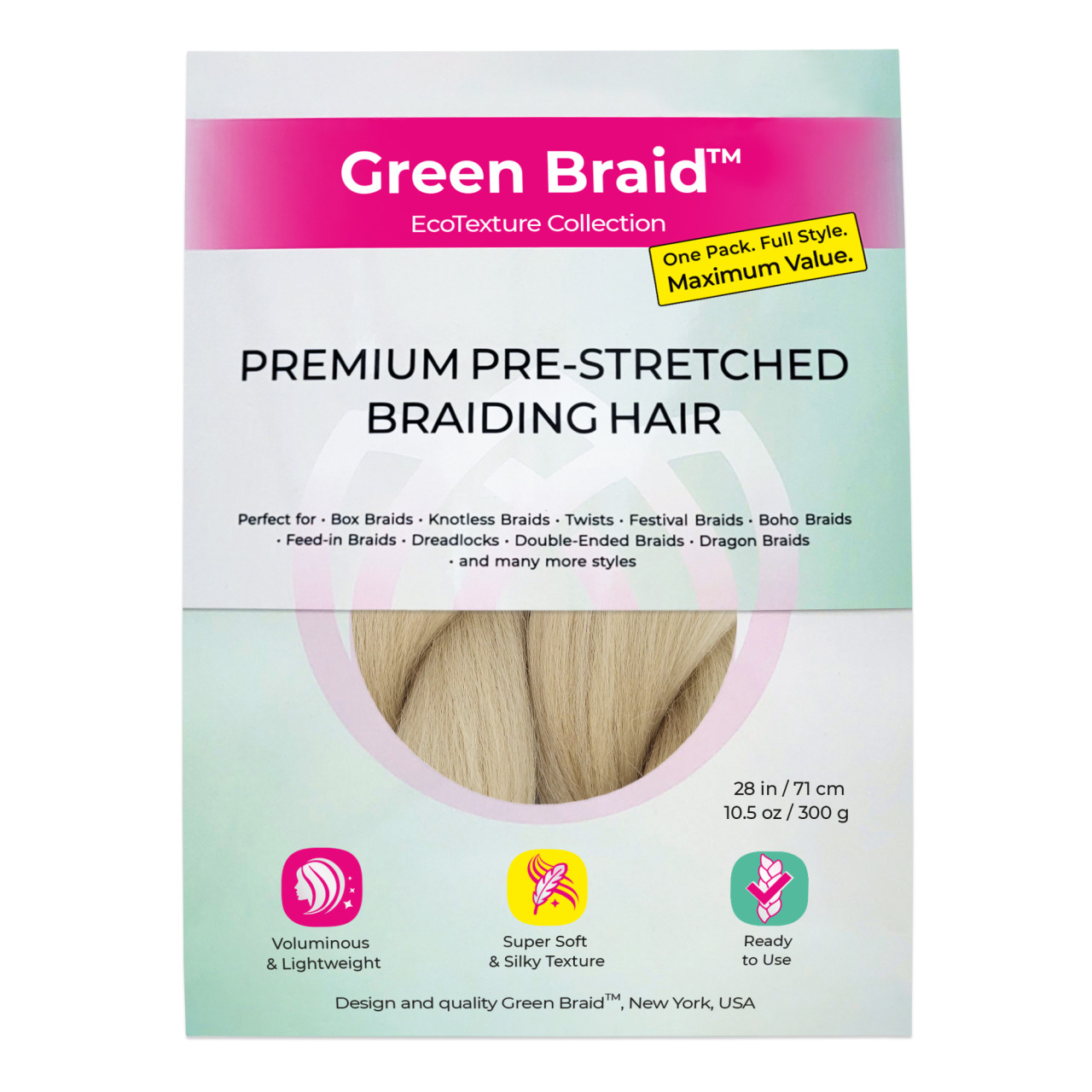 Premium Pre-Stretched Braiding Hair, Honey Blonde, 28 in, 10.5 oz