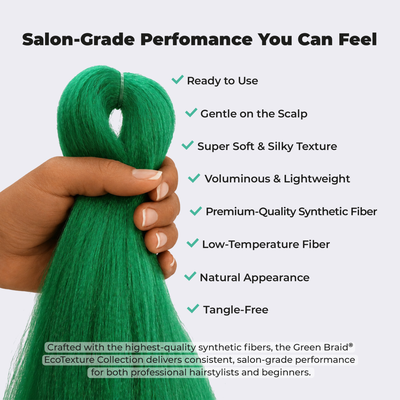 Premium Green Pre-Stretched Braiding Hair, 28 in (10.5 oz) — detail