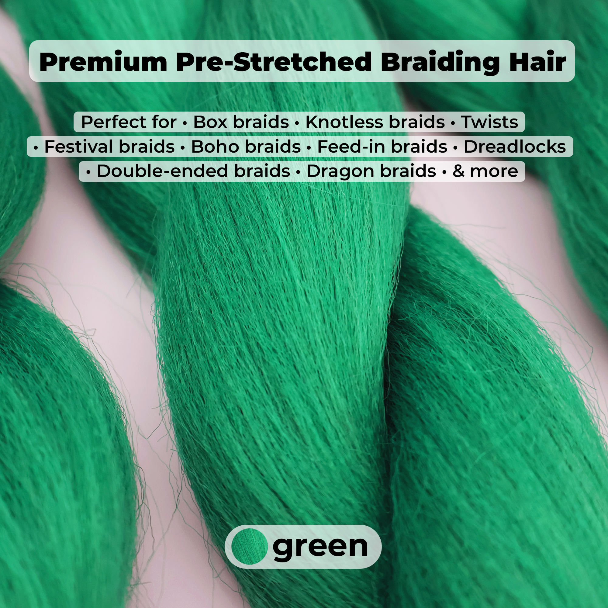 Green Pre-Stretched Braiding Hair, 28 in (10.5 oz) — alternate view