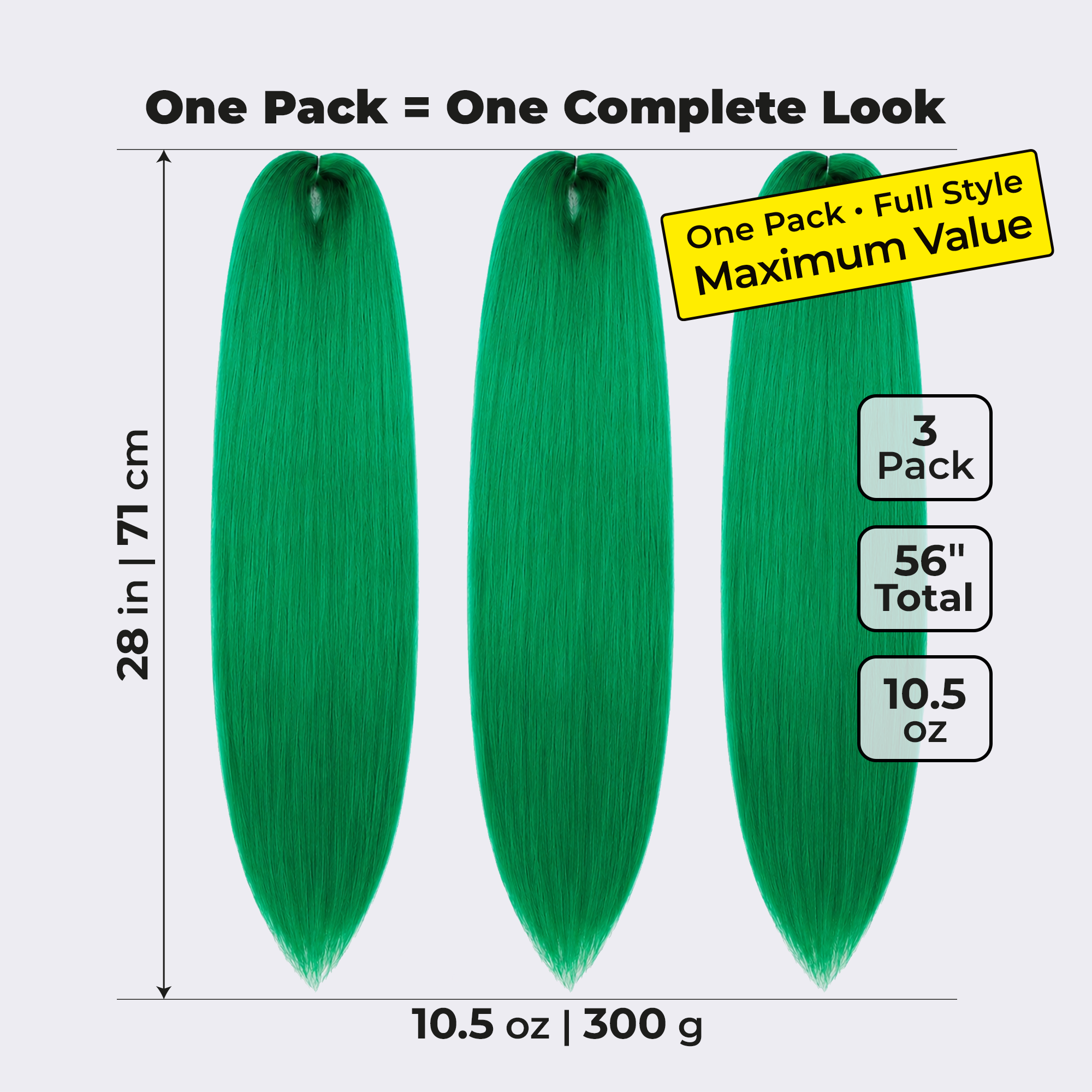 Green Pre-Stretched Braiding Hair, 28 in (10.5 oz) — styled look