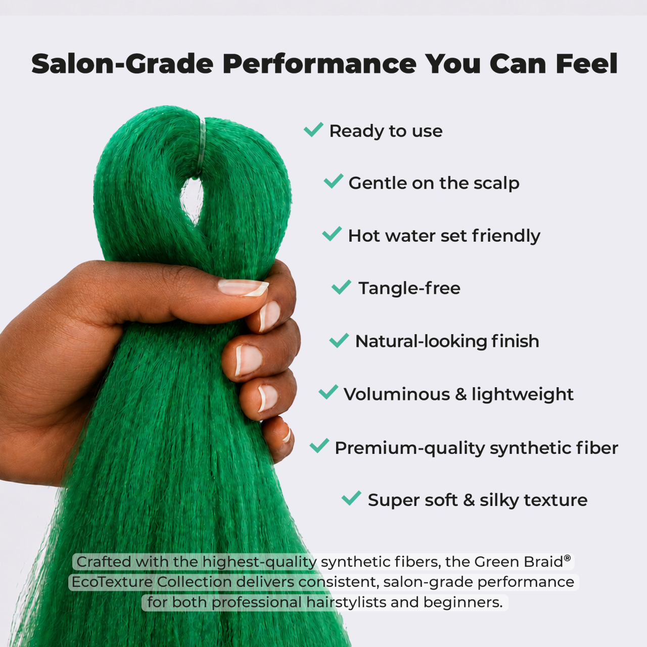 Green Pre-Stretched Braiding Hair, 28 in (10.5 oz) — detail