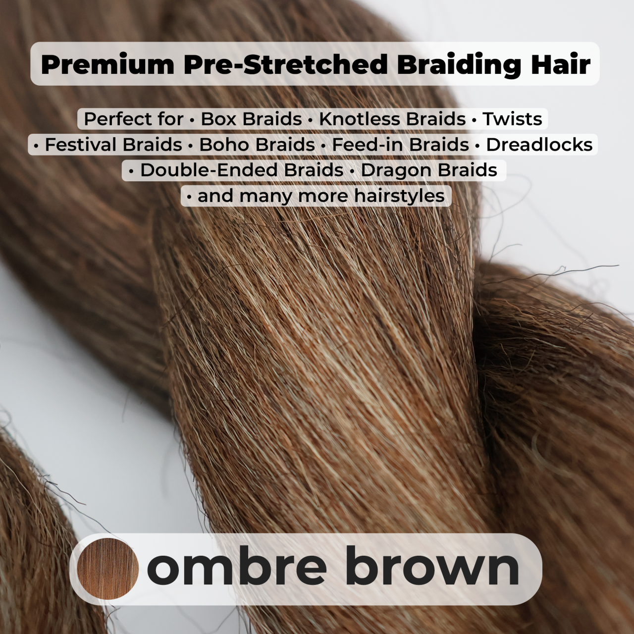 Premium Ombre Brown Pre-Stretched Braiding Hair, 28 in (10.5 oz) — styled look