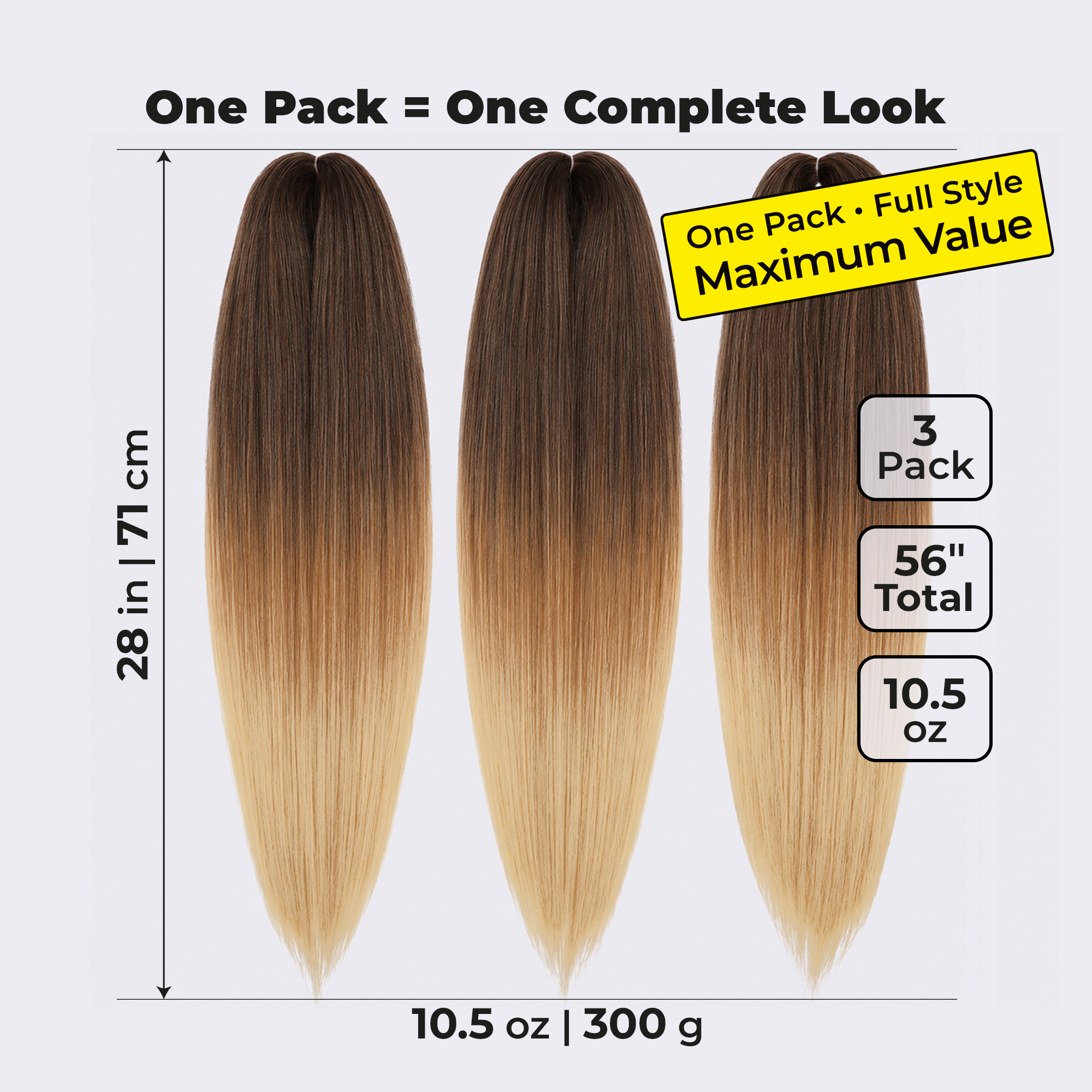 Ombre Brown Pre-Stretched Braiding Hair, 28 in (10.5 oz) — styled look