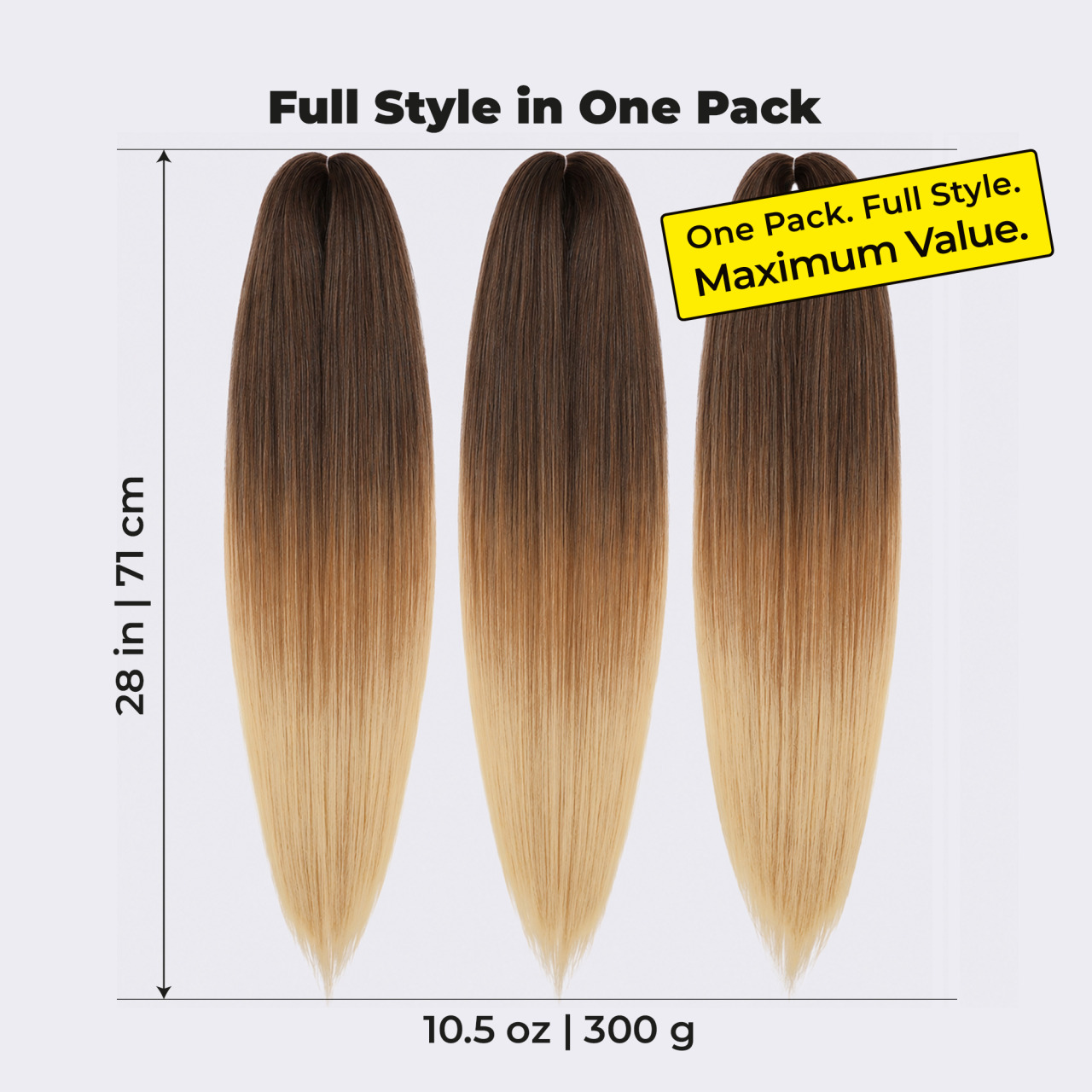 Premium Ombre Brown Pre-Stretched Braiding Hair, 28 in (10.5 oz) — in use