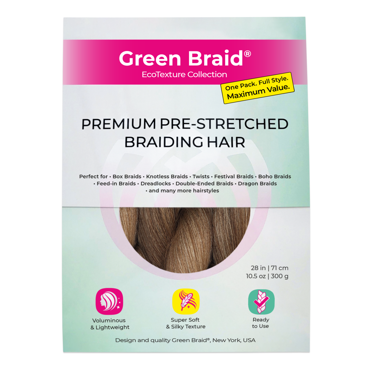 Ombre Brown Pre-Stretched Braiding Hair, 28 in (10.5 oz)
