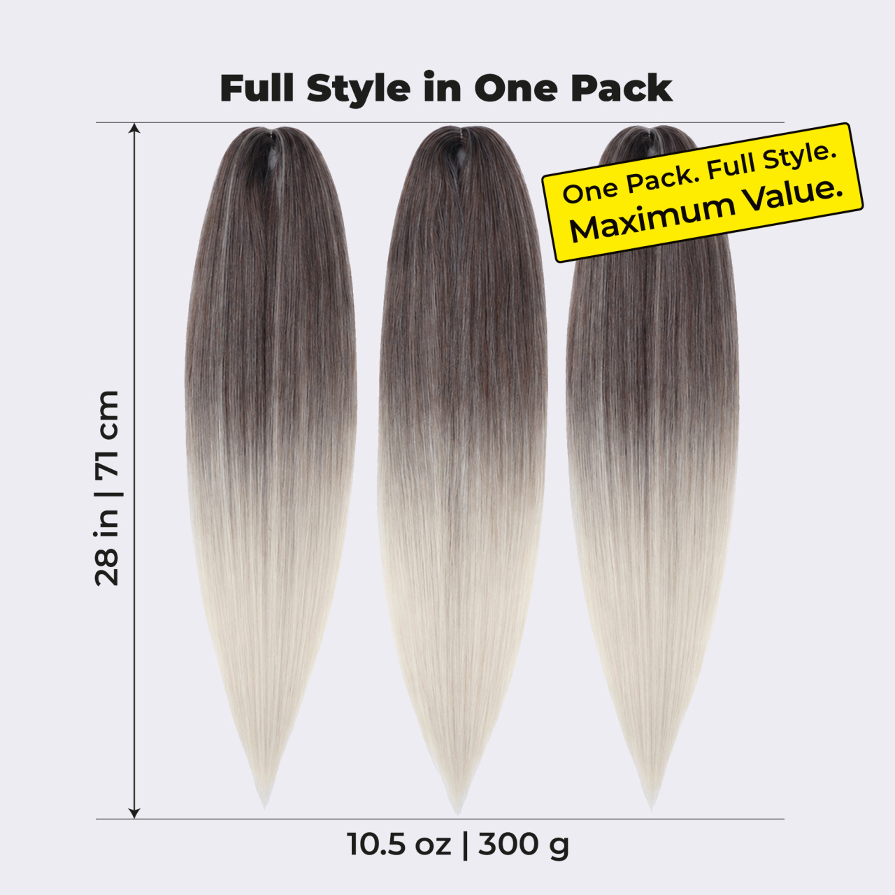 Premium Pre-Stretched Braiding Hair, Ombre Grey, 28 in, 10.5 oz