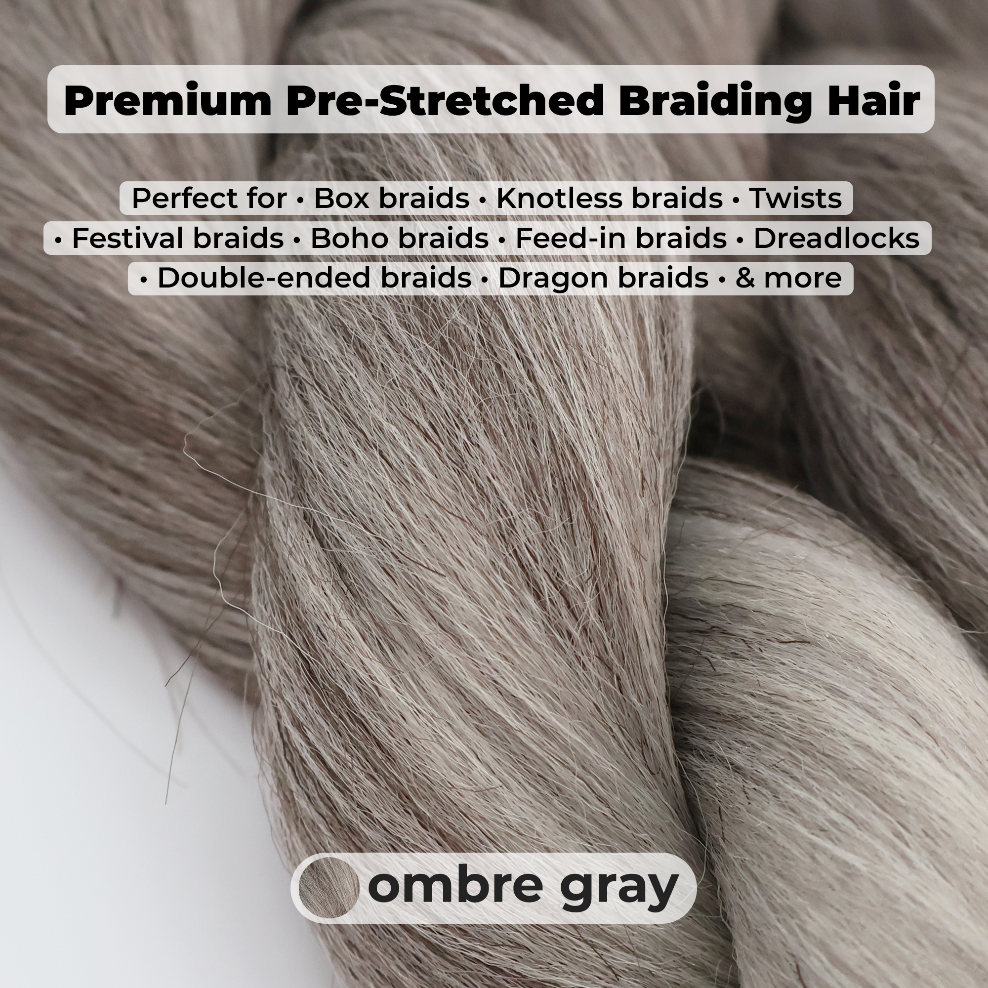Ombre Gray Pre-Stretched Braiding Hair, 28 in (10.5 oz) — alternate view