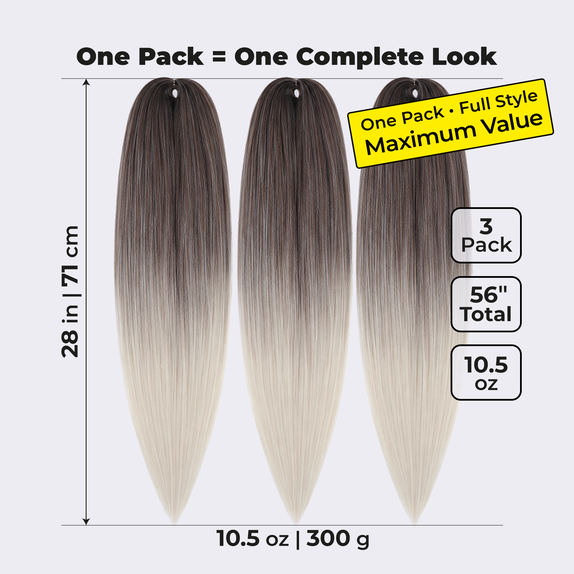 Ombre Gray Pre-Stretched Braiding Hair, 28 in (10.5 oz) — styled look