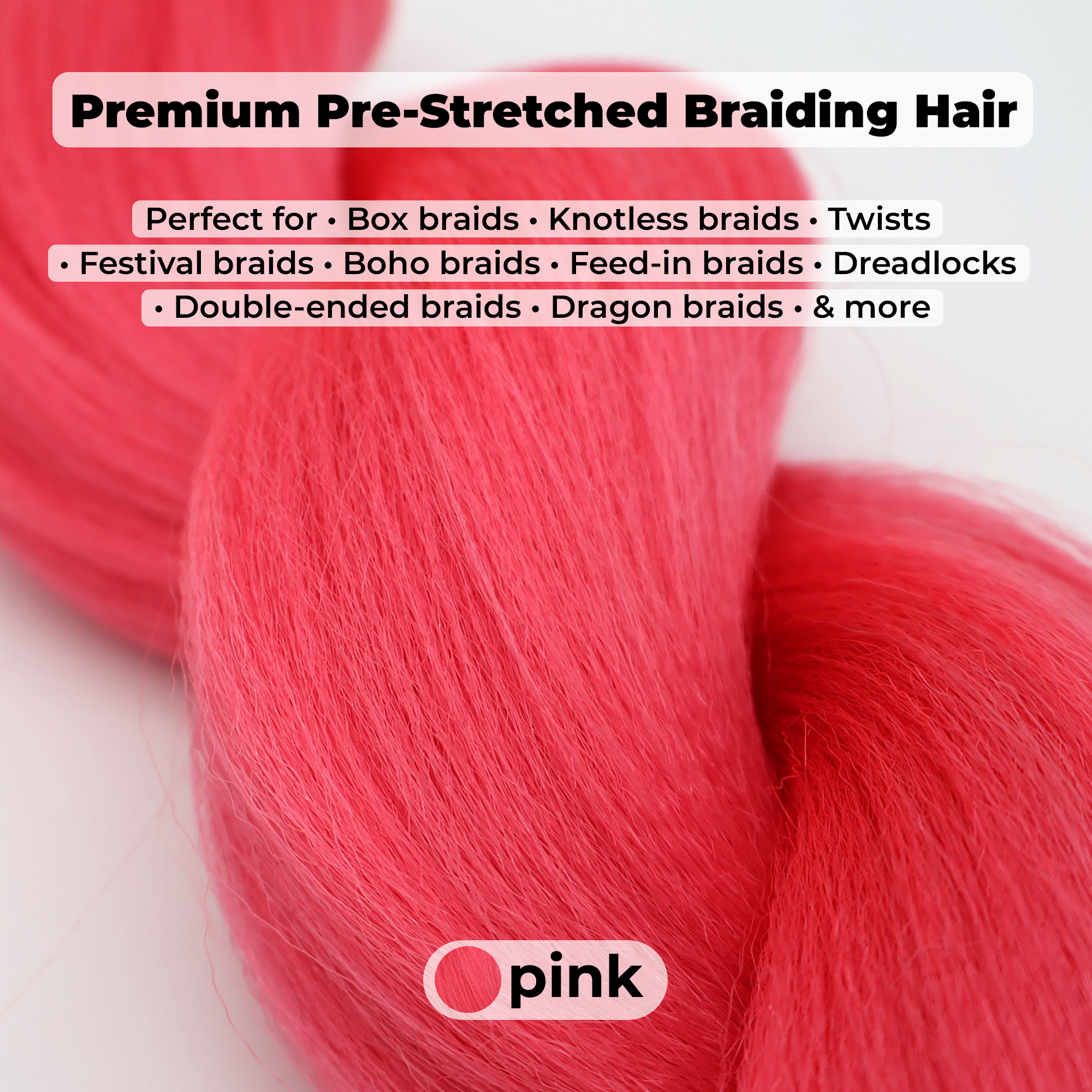Pink Pre-Stretched Braiding Hair, 28 in (10.5 oz) — alternate view