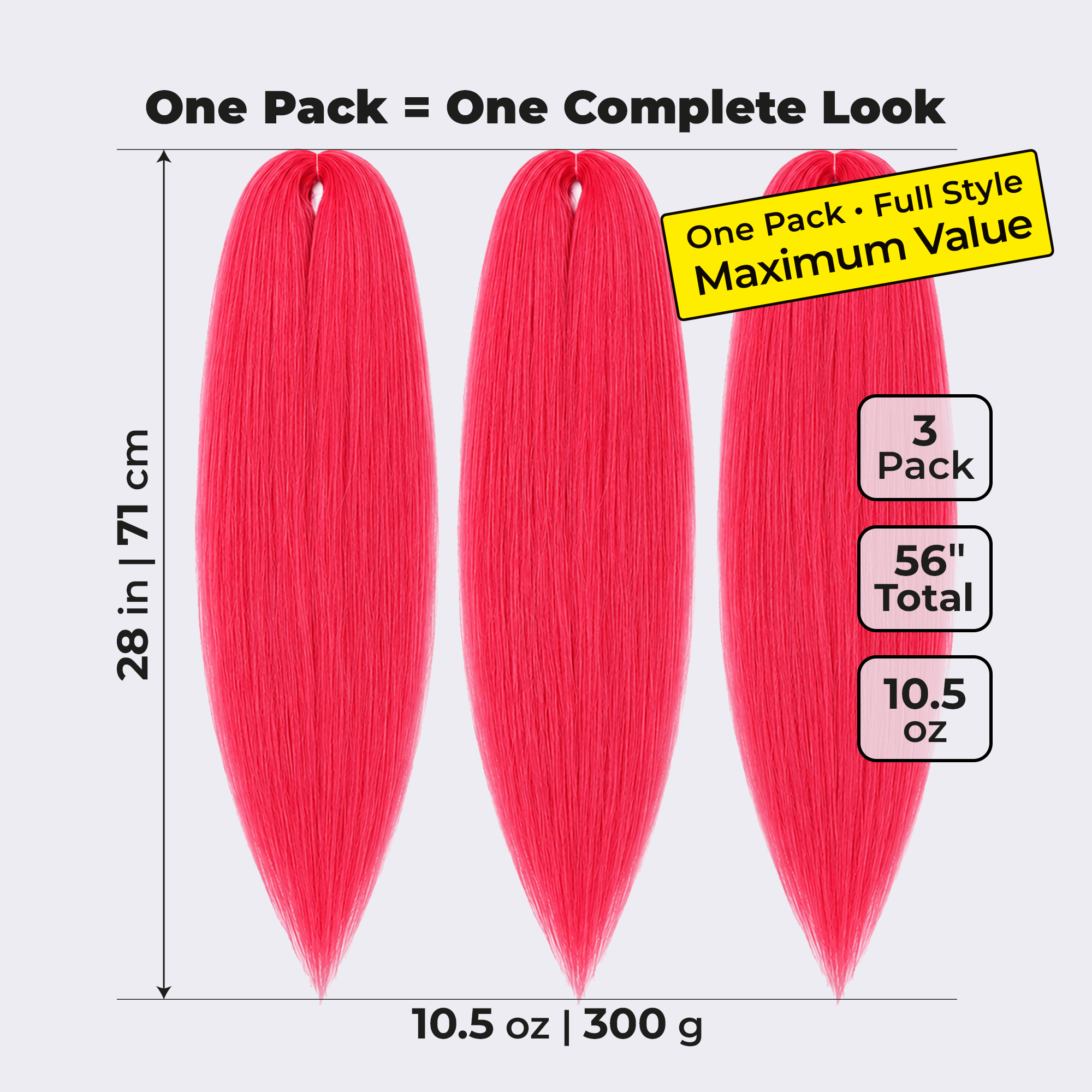 Pink Pre-Stretched Braiding Hair, 28 in (10.5 oz) — styled look