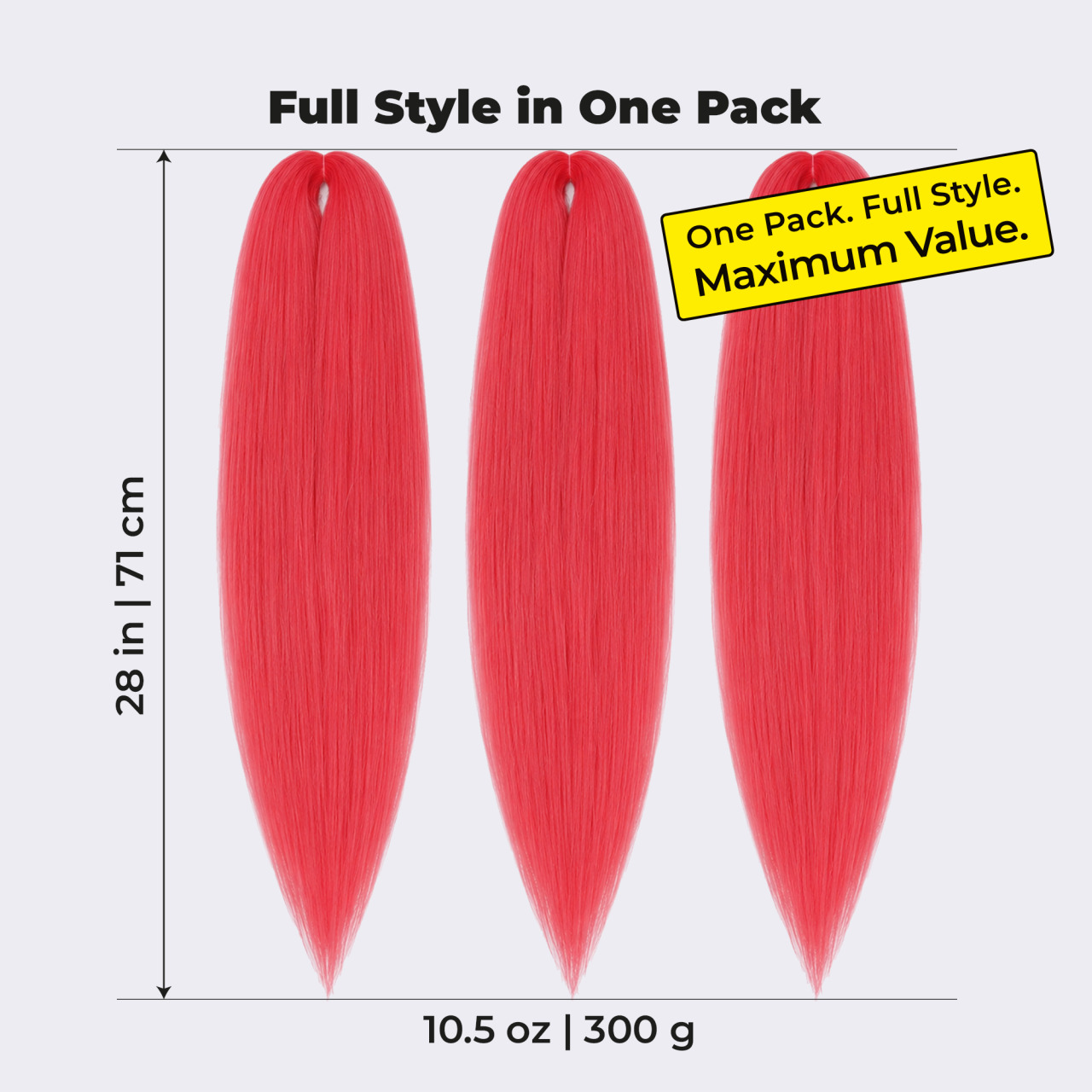Premium Pink Pre-Stretched Braiding Hair, 28 in (10.5 oz) — in use