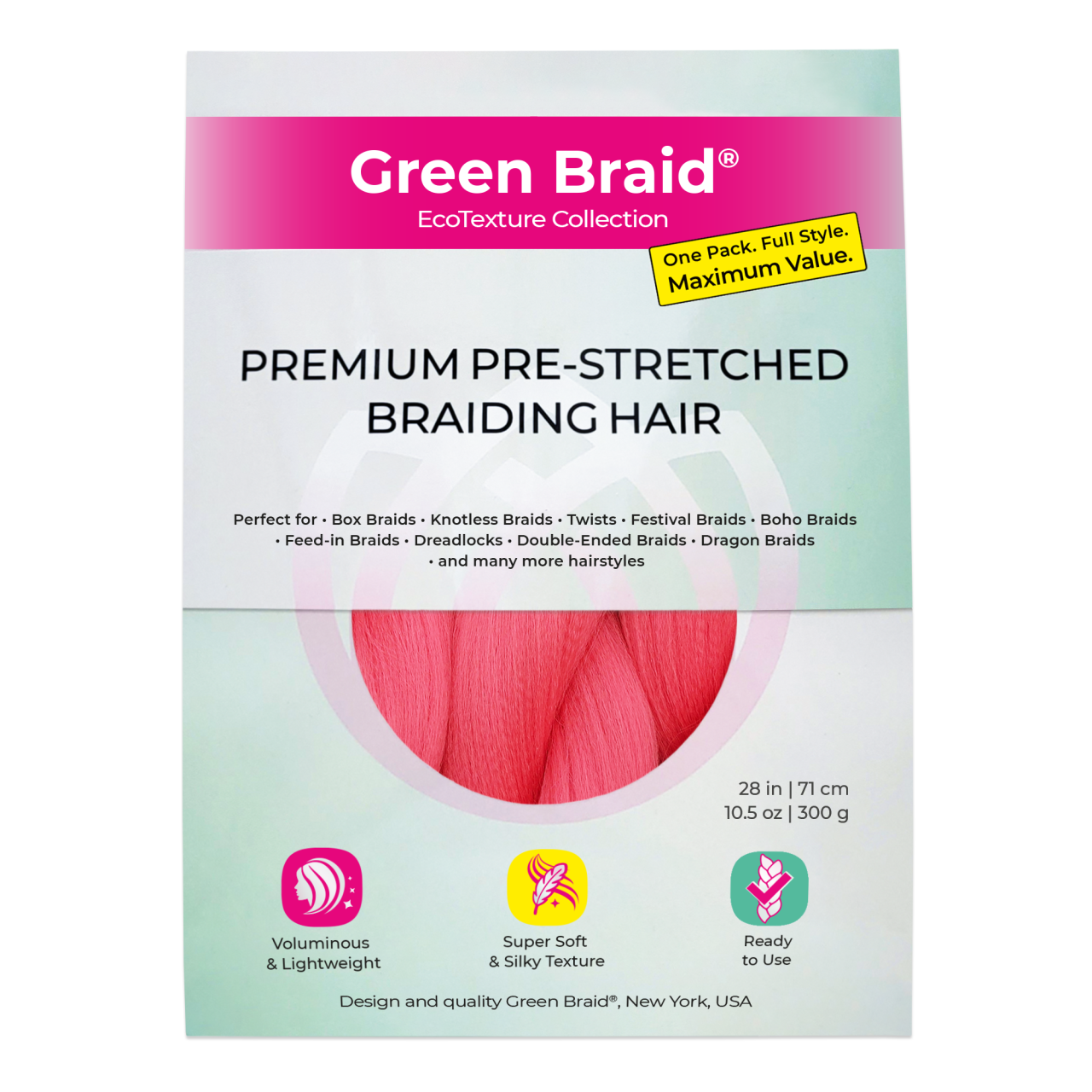Pink Pre-Stretched Braiding Hair, 28 in (10.5 oz)